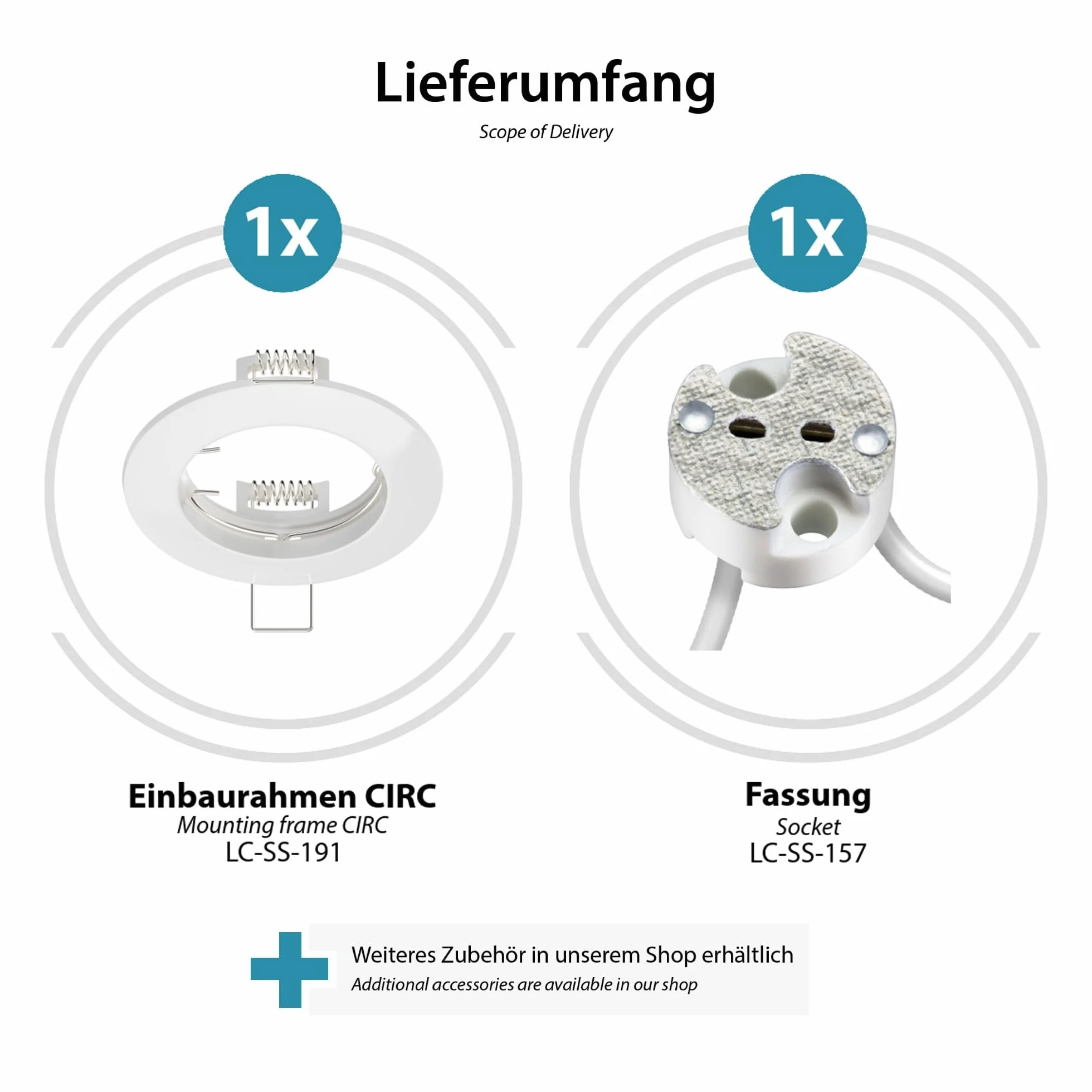ledscom.de 6 sztuk Sufitowa rama wpuszczana Circ Aluminiowa rama wpuszczana biała (LED/Halogen/MR16/50mm) z gniazdem GU5.3