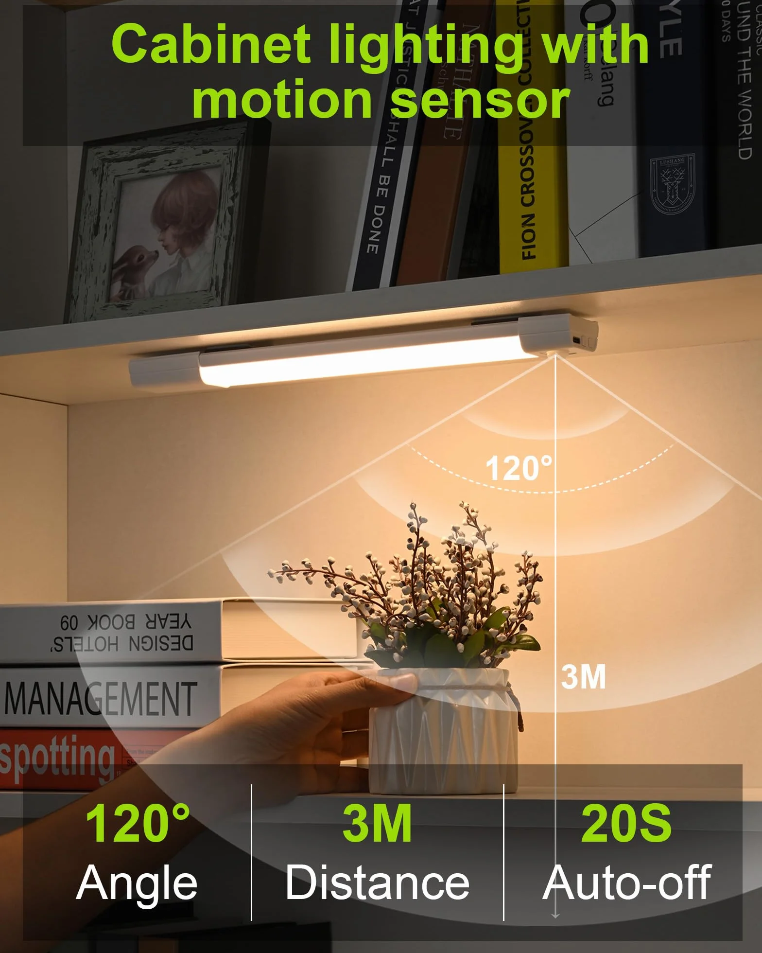 Oświetlenie LED pod szafką kuchenną, bezprzewodowa lampa do szafy USB-C z czujnikiem ruchu, mocowanie magnetyczne, regulowana jasność, 3 temperatury barwowe (20 cm, zestaw 2 szt.)