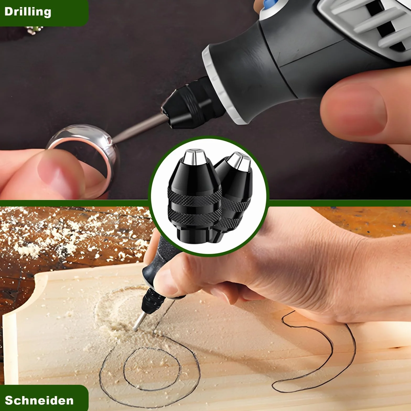 Zestaw adapterów do uchwytu wiertarskiego, zestaw tulei zaciskowych do Dremel, 0,5 mm do 3,2 mm 4486, uchwyt wiertarski sześciokątny i mosiężna tuleja zaciskowa 4485, metalowa nakrętka do wierteł