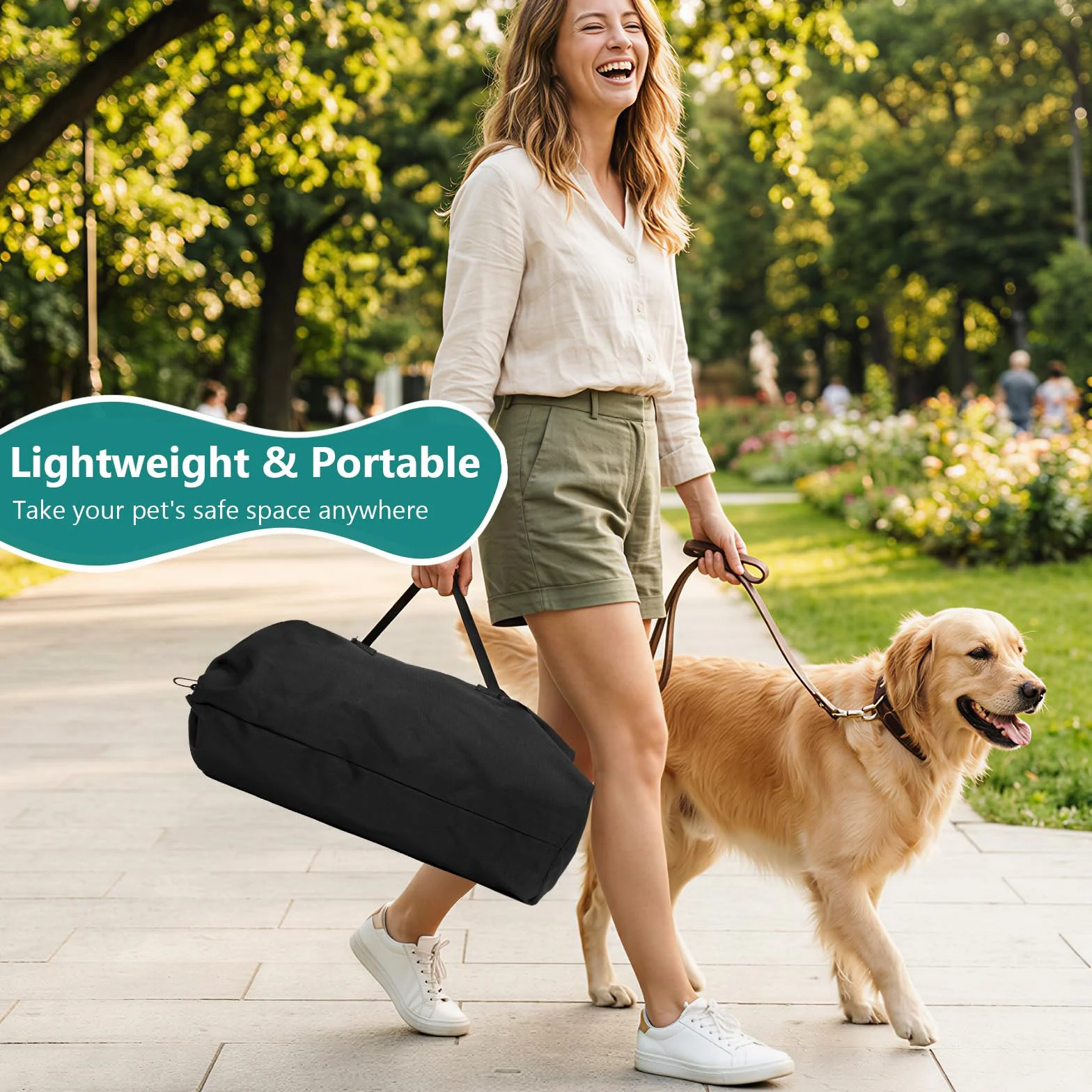 Ownpets Składana skrzynka podróżna dla psa z matą, 4-drzwiowa, 106,5 x 78,5 x 78,5 cm, przenośne nosidełko dla zwierząt domowych z lekką stalową ramą, dla dużych psów, miękka buda dla psów z odpinaną