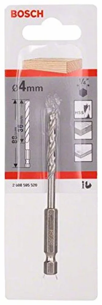 Bosch Profesional Wiertła spiralne do drewna z chwytem sześciokątnym 1/4" 4 x 43 x 88 mm