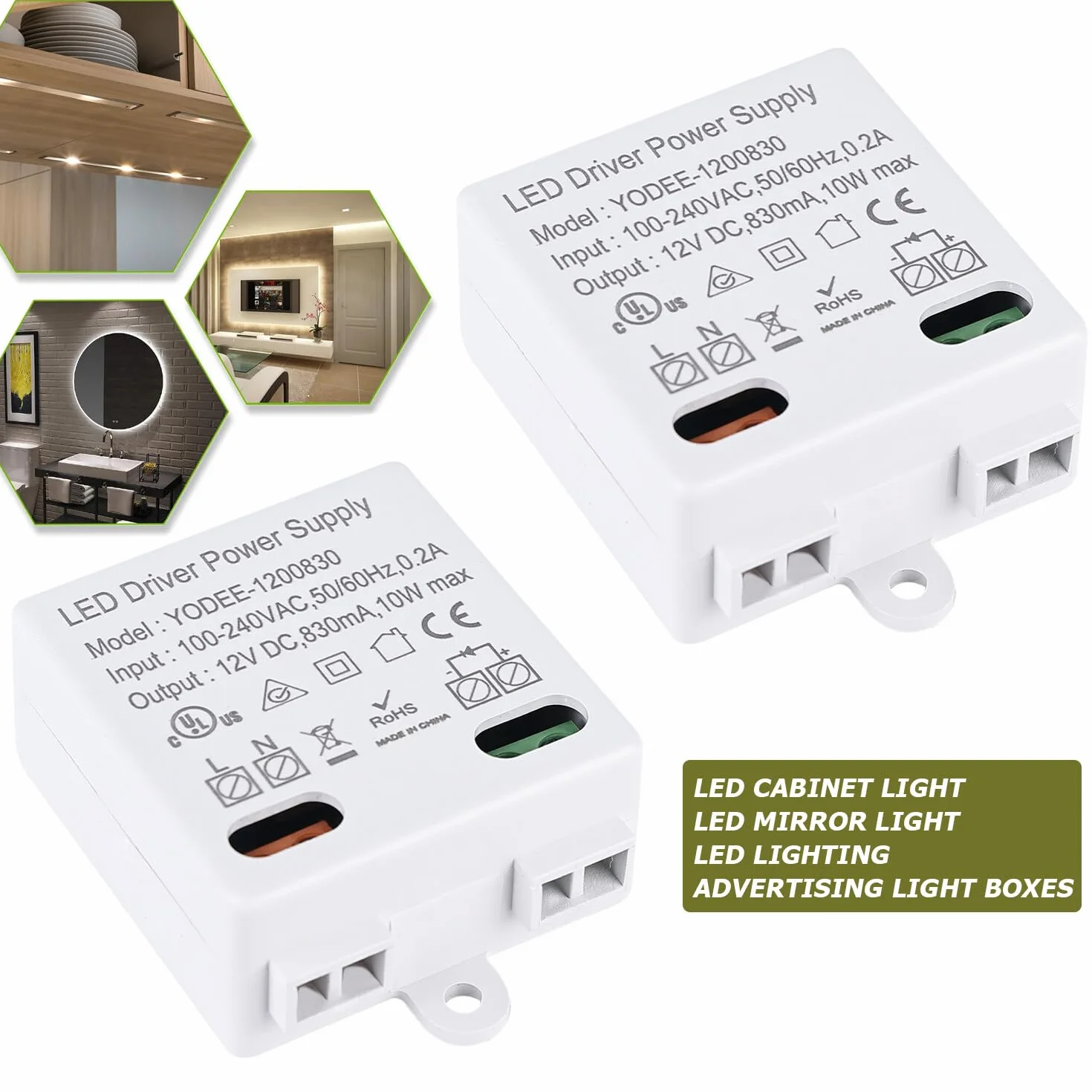 2 sztuki mini transformator LED 12 V/DC 10 W, transformator 100-240 V na prąd stały napięcie sterownik zasilacz do lamp LED i taśm, mały i płaski bez minimalnego obciążenia