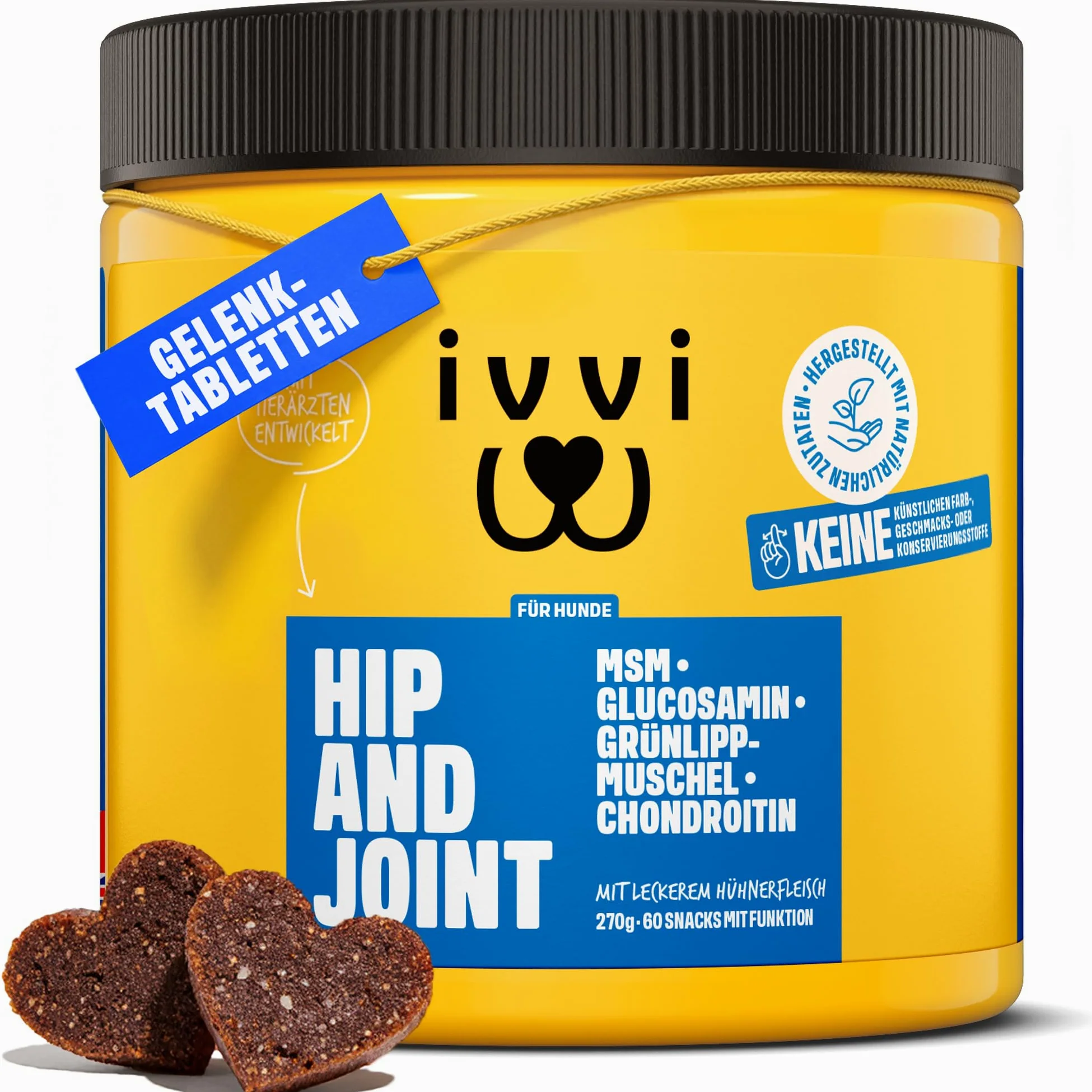ivvi Hip & Joint tabletki na stawy dla psów z glukozaminą, chondroityną i MSM – 60 przekąsek (270 g)