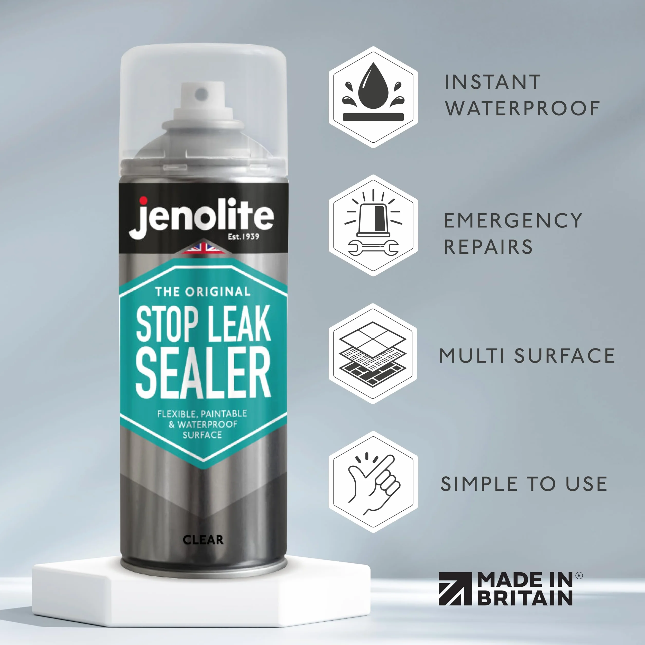 JENOLITE Stop Leak Sealer Spray, wodoodporny uszczelniacz, wypełniania, uszczelnia i zatrzymuje wycieki, przezroczysty, 400 ml