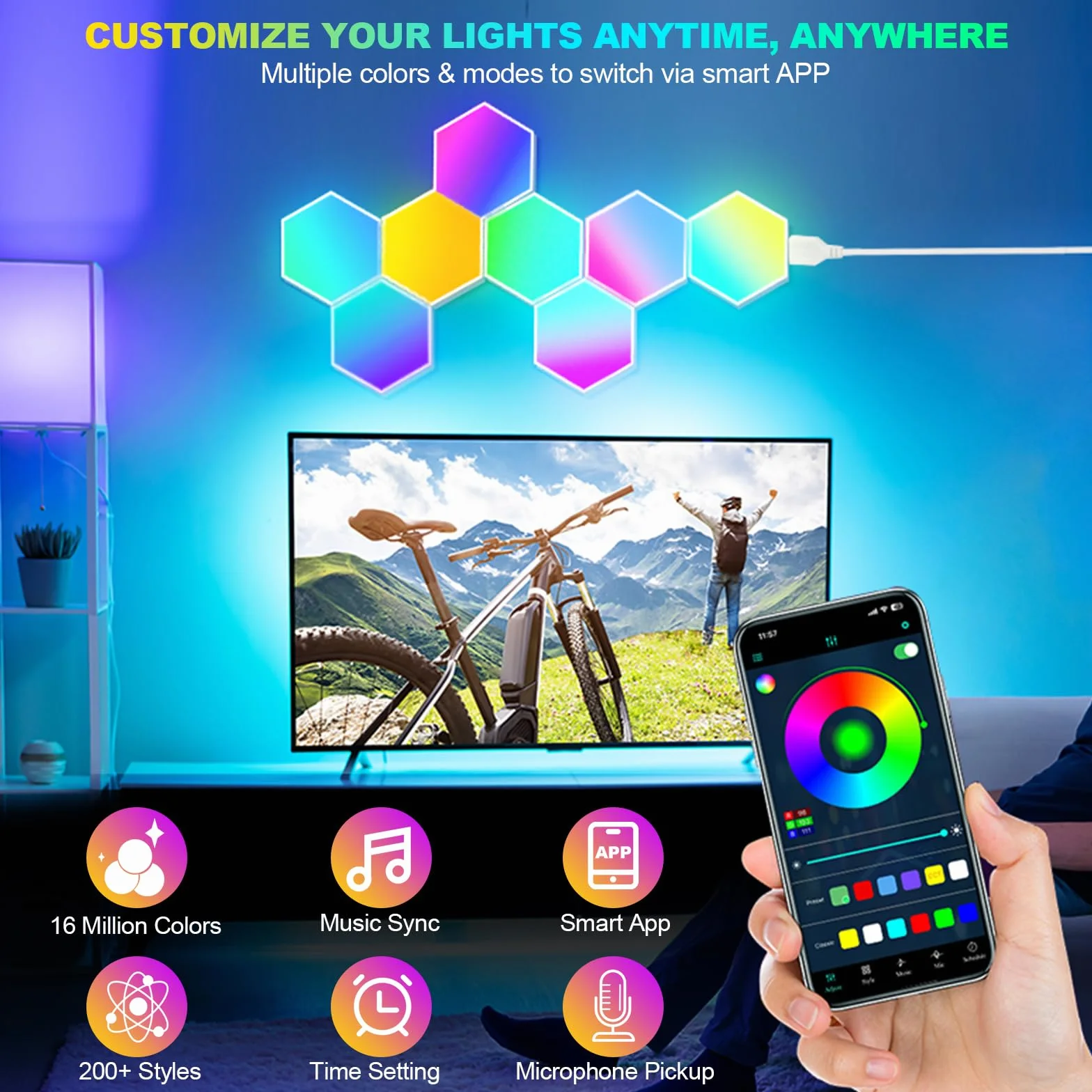 URAQT Hexagonalny Kinkiet LED do Gier, 8 Sztuk Paneli RGB, Inteligentny Sześciokątny, Synchronizacja Muzyki Sterowana Aplikacją dla Graczy, Wystrój Pokoju, Światło Modułowe