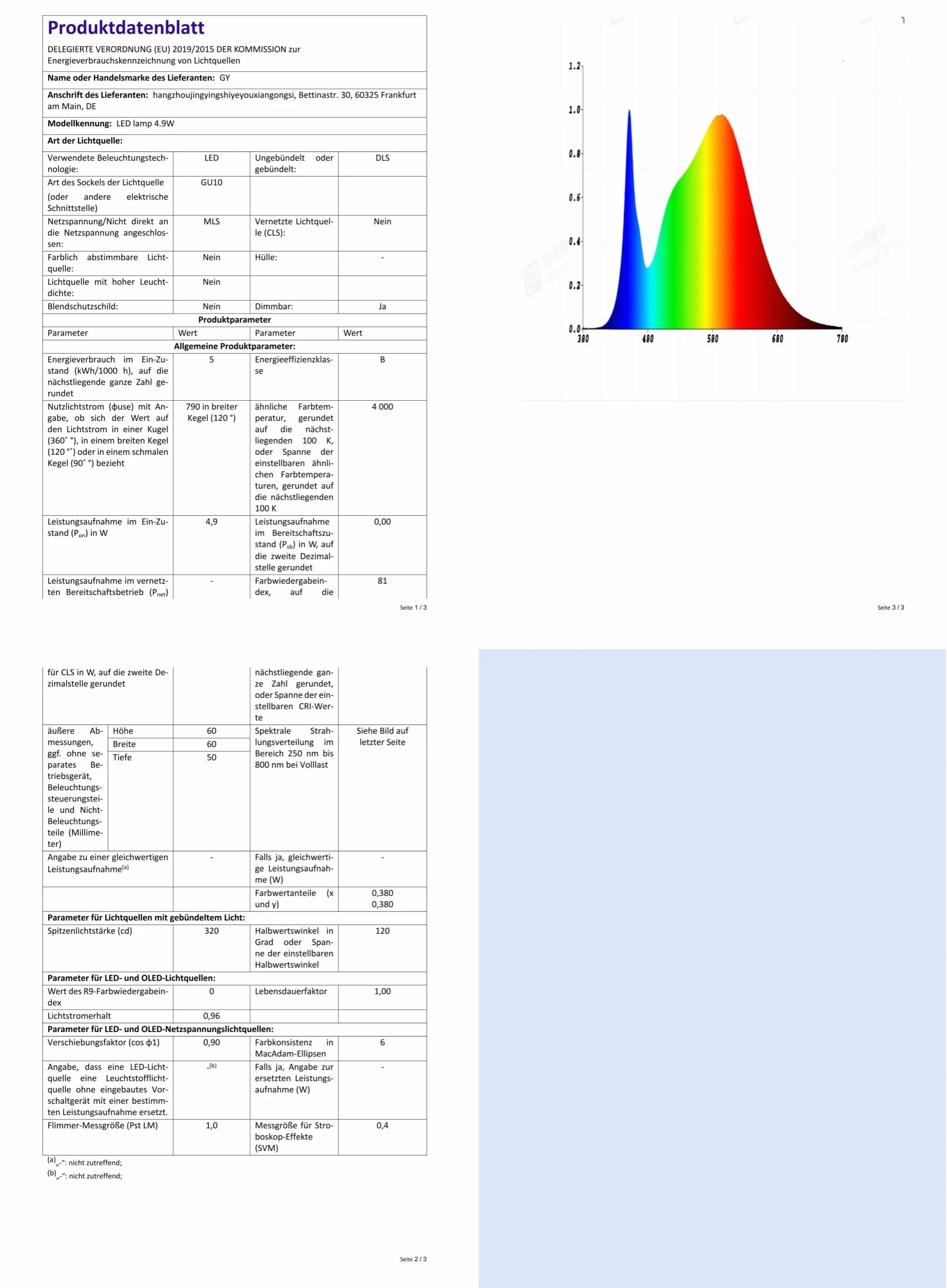 GY ?arówka LED GU10 4,9W 790LM, Neutralna Bia?a 4000K, K?t Wi?zki 120°, Nie?ciemniane, CRI>80, Odpowiednik 80 W, Pakiet 2 Sztuk
