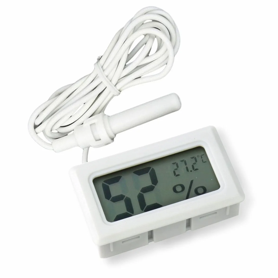 DollaTek 2-w-1 cyfrowy LCD zintegrowany termometr higrometr z zewn?trznym do inkubatora gadów akwarium drób - bia?y