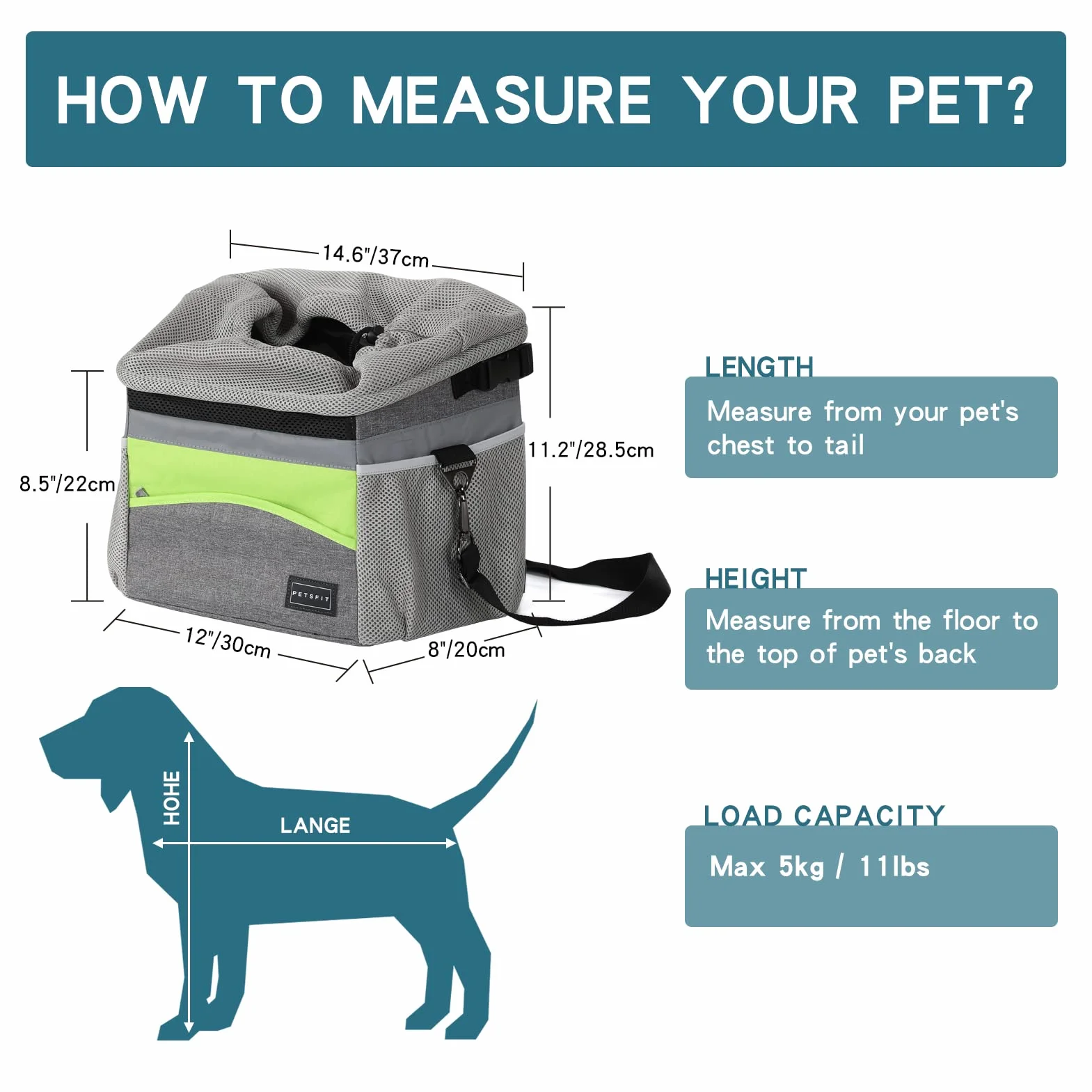Petsfit Koszyk rowerowy, przedni, dla małych zwierząt domowych, dla psów, kotów, zdejmowany kosz rowerowy, szybkie odblokowanie, łatwy montaż