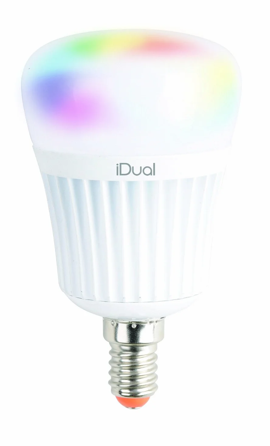 iDual-żarówka LED (E14). Pilot zdalnego sterowania. Ciepła biel do zimnej bieli; funkcje ściemniania; wielokolorowe światło otoczenia i nastrojowe oświetlenie. 470 lm (odpowiednik 40 W).