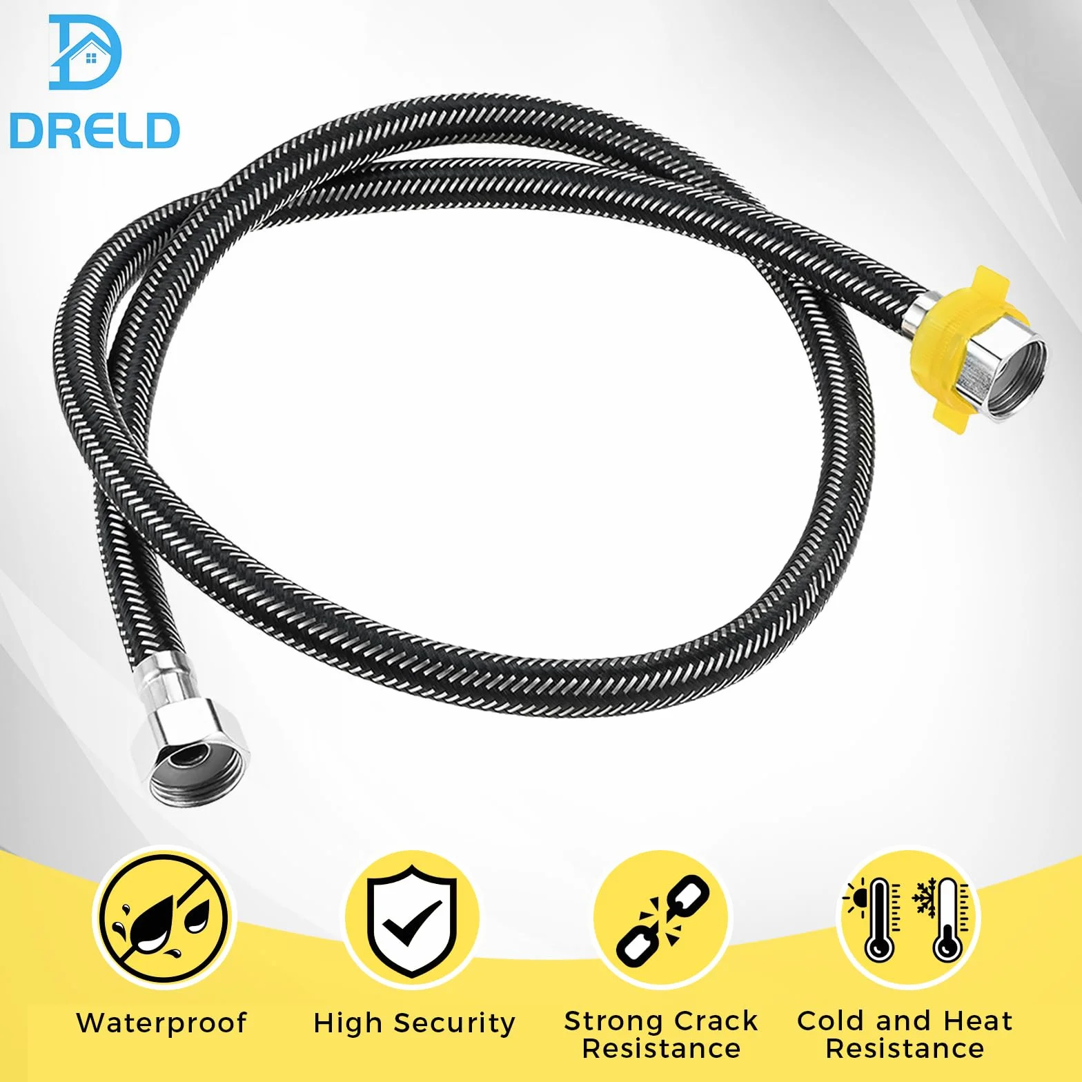 DRELD 1 sztuka Flex wąż do armatury, wąż przyłączeniowy ze stali nierdzewnej G1/2" x G1/2", wąż pancerny, kran, oplot prysznicowy elastyczny wąż do kranu, bateria mieszakowa (120 cm)
