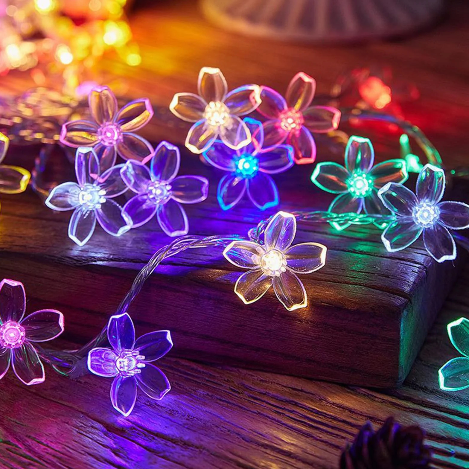 ENLACE Łańcuch świetlny z kwiatami wiśni, 3 m, 20 diod LED, zasilany bateriami, kolorowy łańcuch świetlny do ogrodu, na wesele, do wnętrz, na zewnątrz, taras, drzewa, dekoracja na imprezę