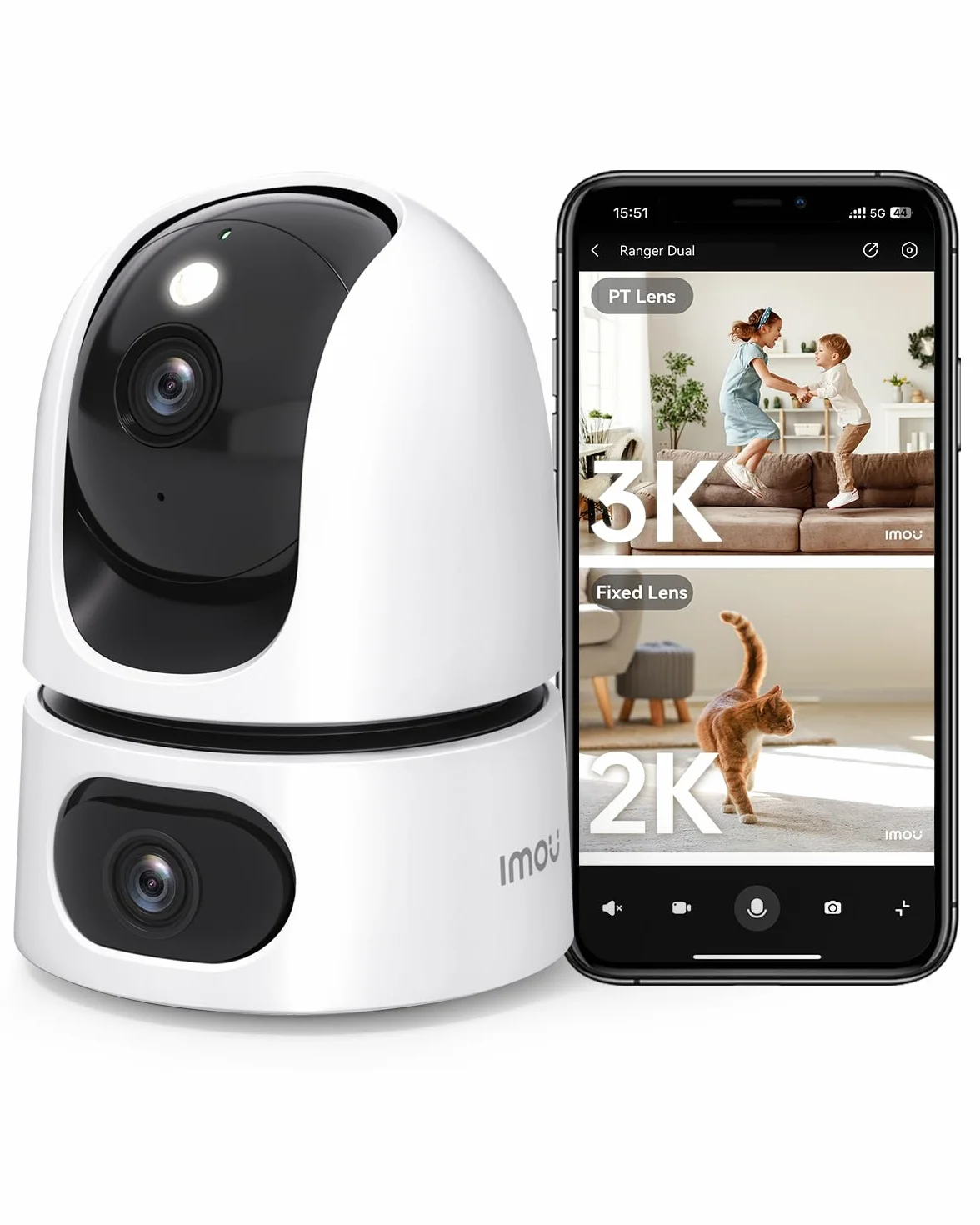 Imou Podwójna kamera do monitoringu 4 MP + 4 MP, do użytku wewnątrz z WiFi 2,4/5 GHz, rozpoznawanie osoby / zwierząt domowych, 360° PTZ WLAN, noktowizor, inteligentne śledzenie, 2-drożne audio, syrena