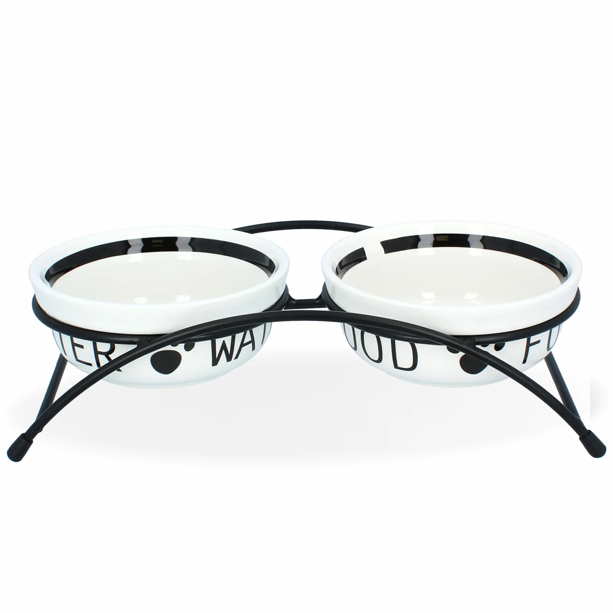 Miska Ceramiczna Małe Miski Porcelanowa Psa Kota Szczeniaka na Stojaku Podwyższeniu Podwójna 2 x 0,6 l Karmę Wodę Jedzenie Praktyczna