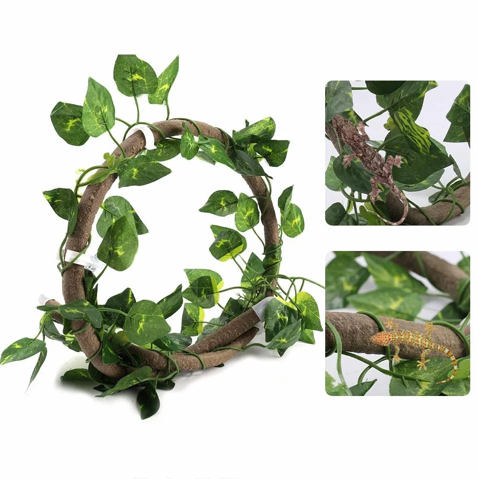 Sztuczna Pnącza dla Gadów z Przyssawkami, 100cm Rattan + 210cm Winorośl, Dekoracja Terrarium dla Kameleona i Gekona