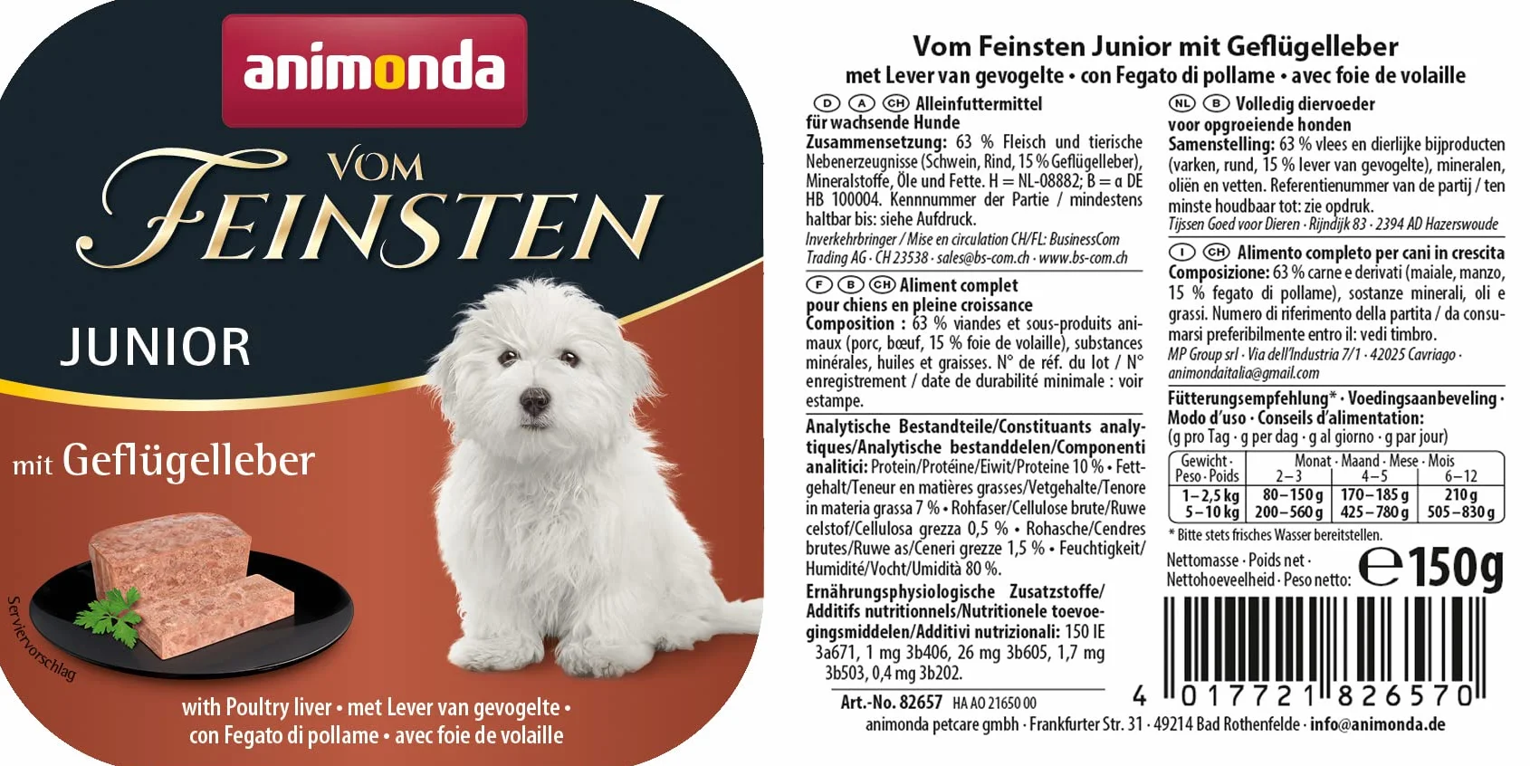 animonda Vom Feinsten Junior, mokra karma dla dorastających psów, 22x 150g