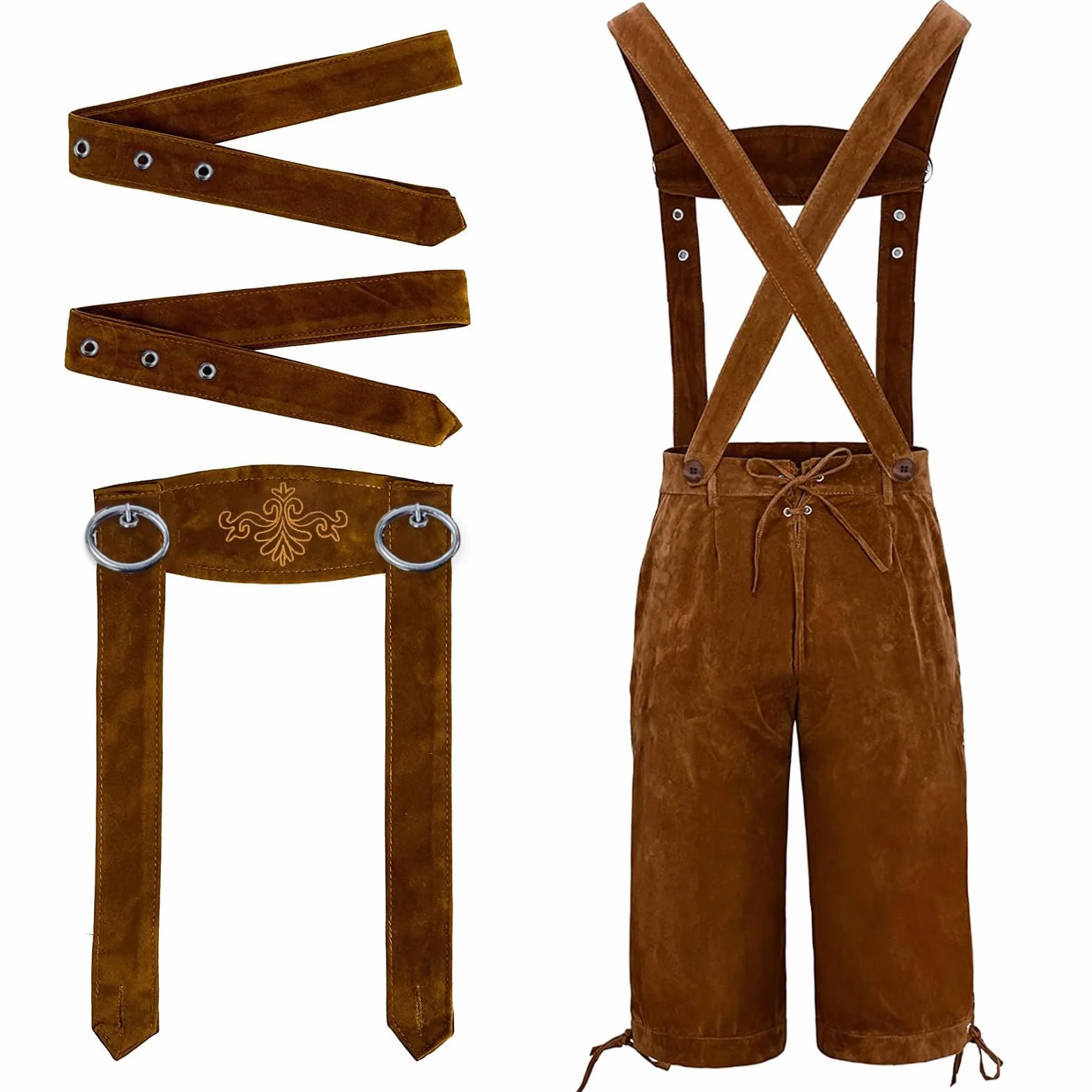 Lederhosen spodnie skórzane, męskie spodnie Oktoberfest, spodnie skórzane, bawarskie, brązowe