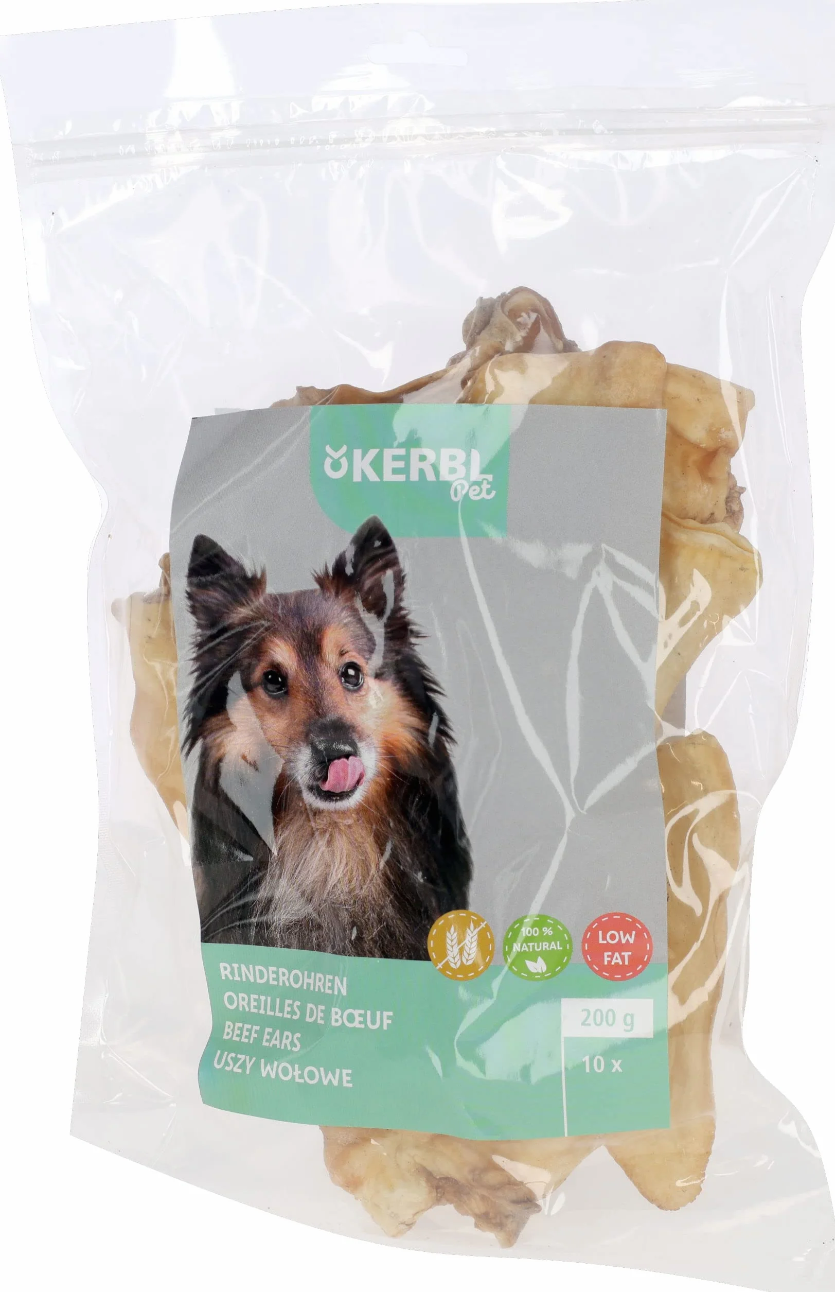 Kerbl Pet Uszy Wołowe, 100% Naturalne, Niskotłuszczowe, bez Dodatków, Czyści Zęby, Wzmacnia Mięśnie Żucia, Niski Zapach, dla Wszystkich Ras Psów