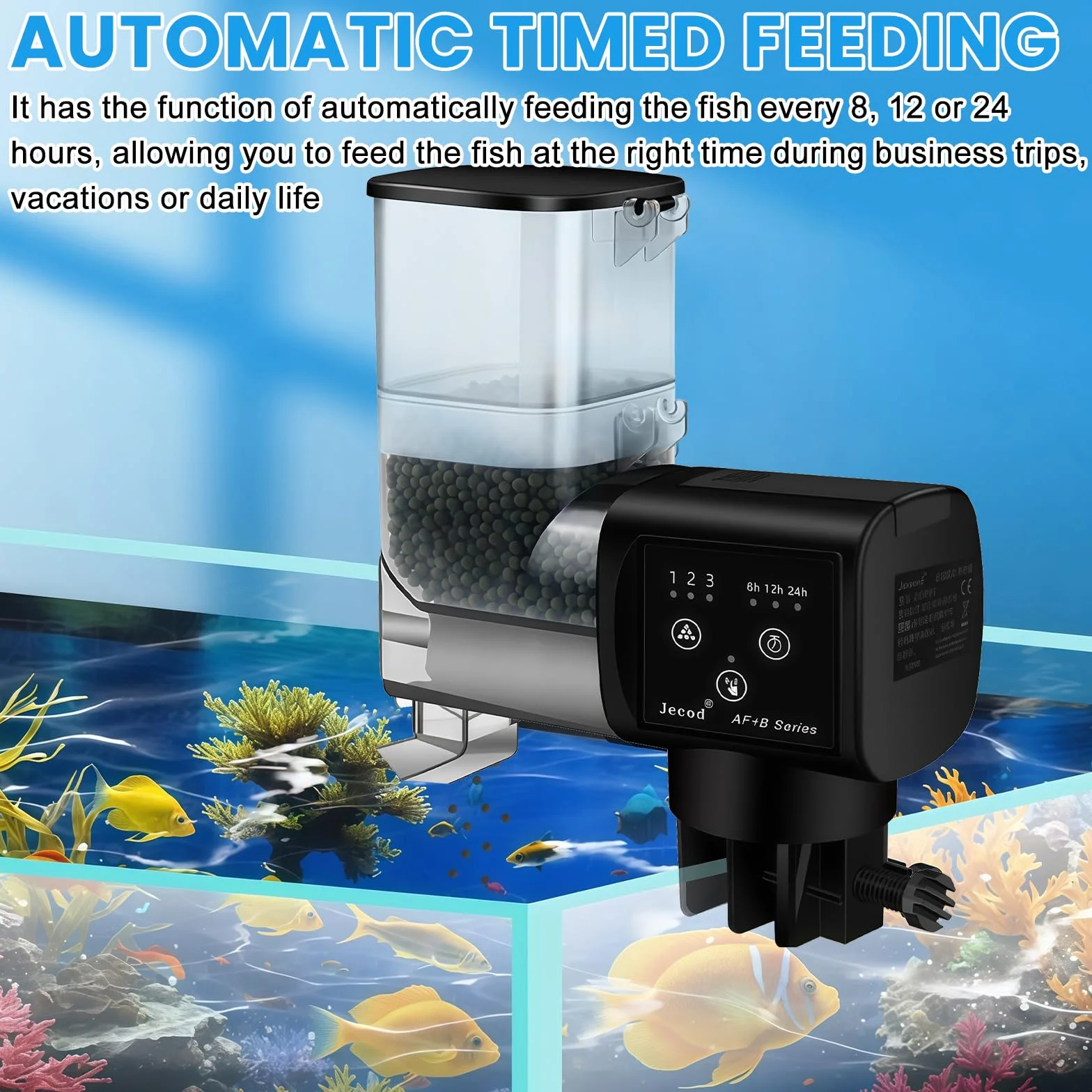 Automatyczny karmnik dla ryb: automatyczny karmnik dla ryb 250 ml, regulowany karmnik dla ryb, karmnik dla ryb do granulatu i pasków, do akwariów, grubość szkła poniżej 1,5 cm