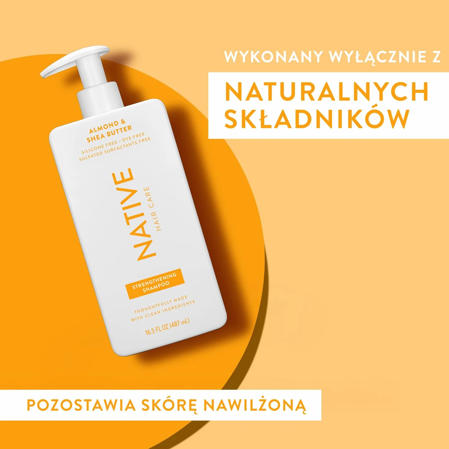 Native Wegański szampon wzmacniający z masłem migdałowym i shea, czystym, siarczanami, parabenami i niezawierającym silikonu