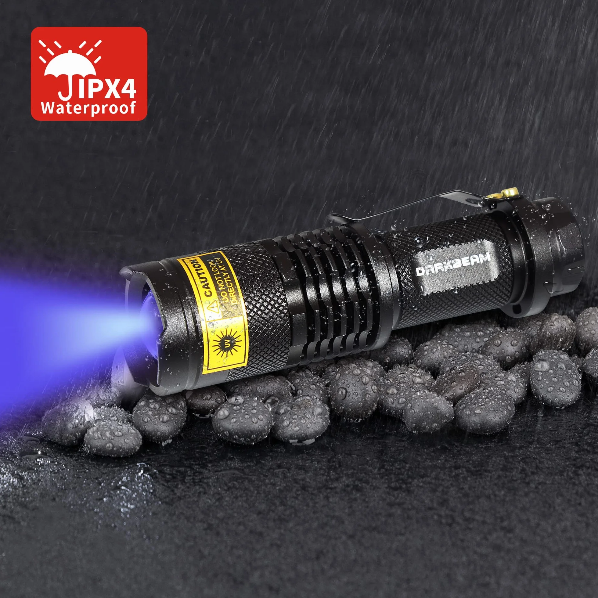 DARKBEAM Latarka UV 365 nm Światło Wood's Lampa Blacklight Ultrafioletowe LED Mini Torebka Detektor Plam Psiego Moczu Zwierząt 370 nm Identyfikacja Antyfałszerstw, Utwardzanie Żywicą