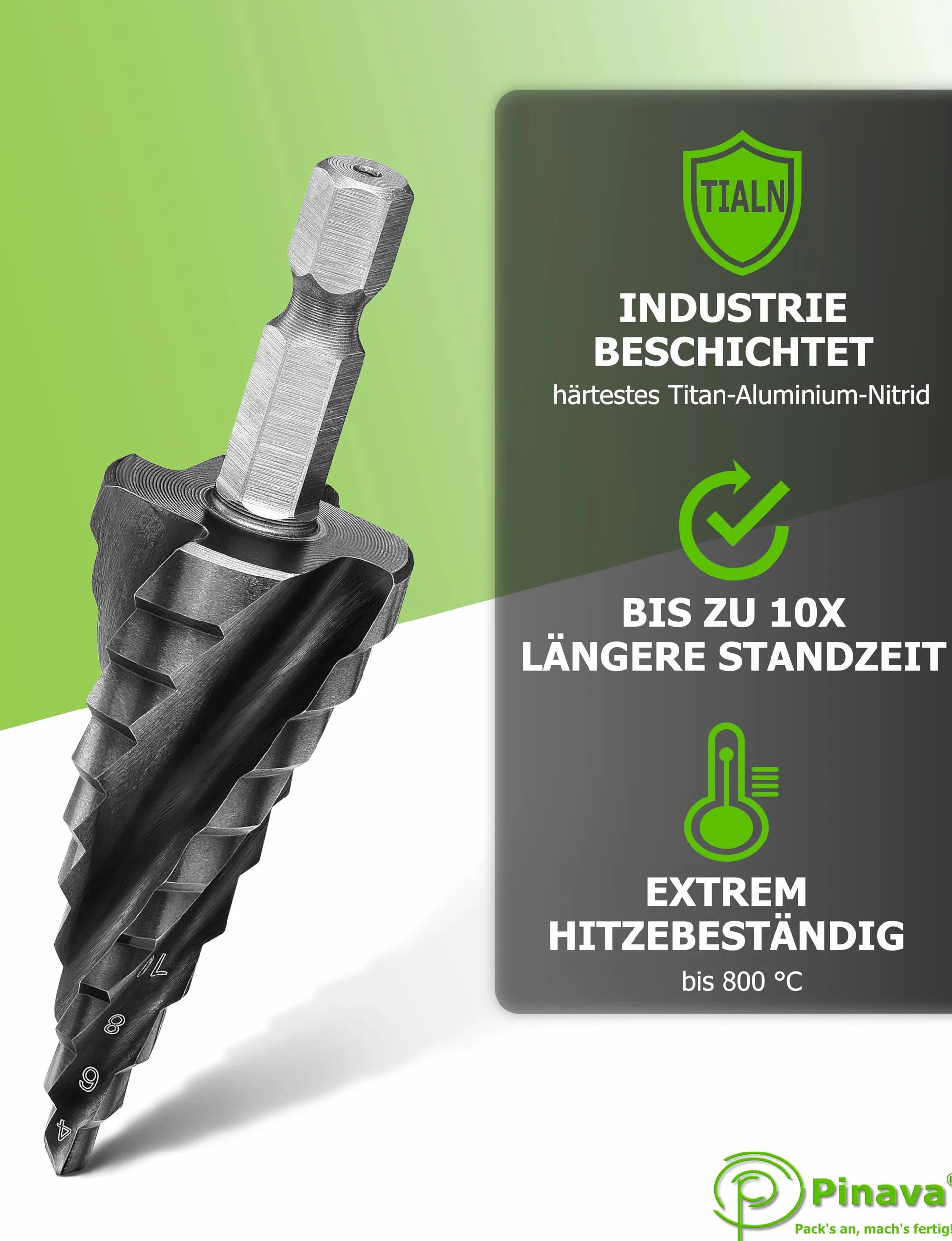 Pinava Wiertło stopniowe HSS Cobalt Pro 4XSPIRAL [szybsze, bardziej precyzyjne, trwalsze] Ø 4 – 22 mm – profesjonalne wiertło stożkowe do stali nierdzewnej, metalu, drewna, tworzywa sztucznego