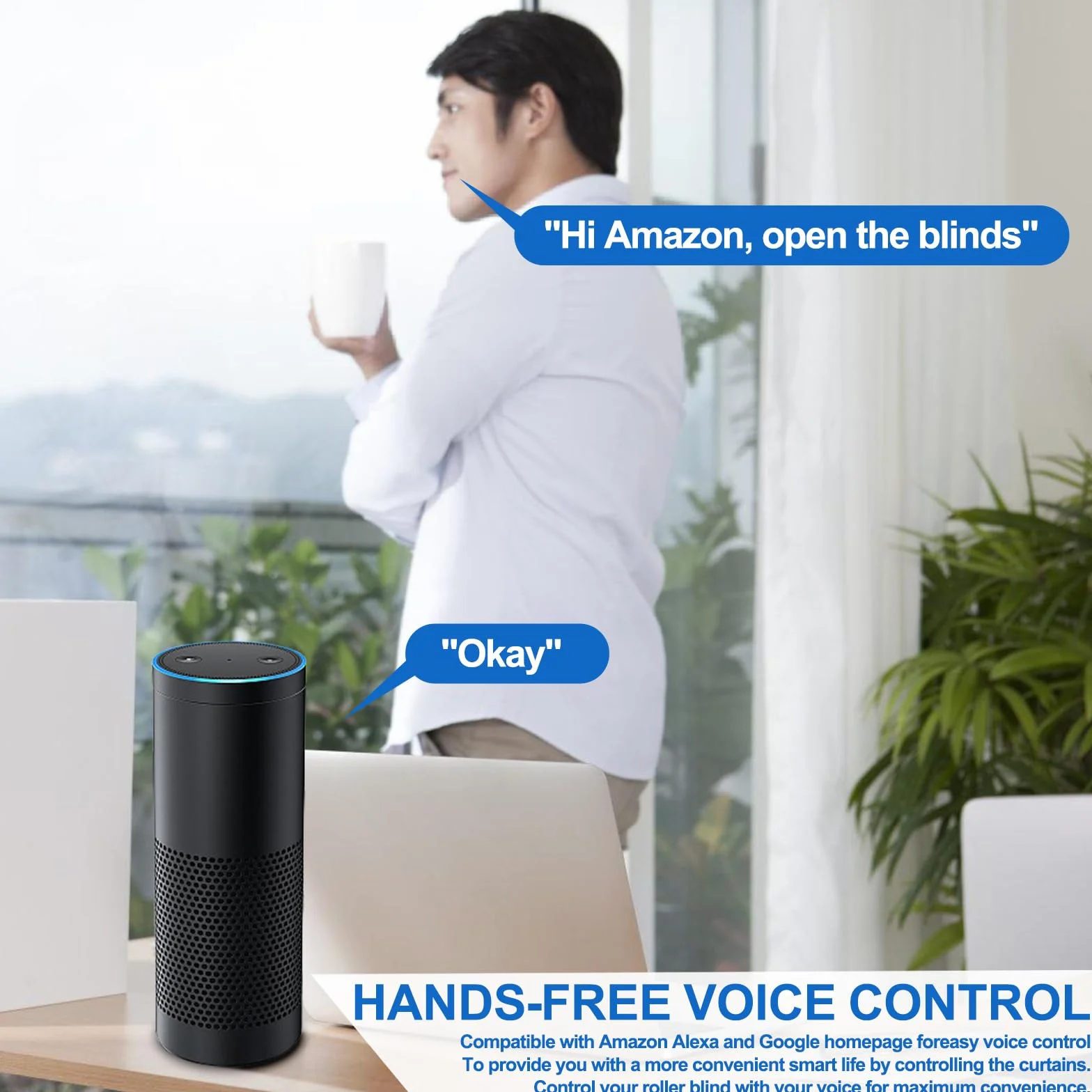 Inteligentny przełącznik rolety Wi-Fi 2,5D, kompatybilny z Alexa, Yandex i Google Home, timer i sterowanie głosowe, wymagany neutralny sterownik (biały)