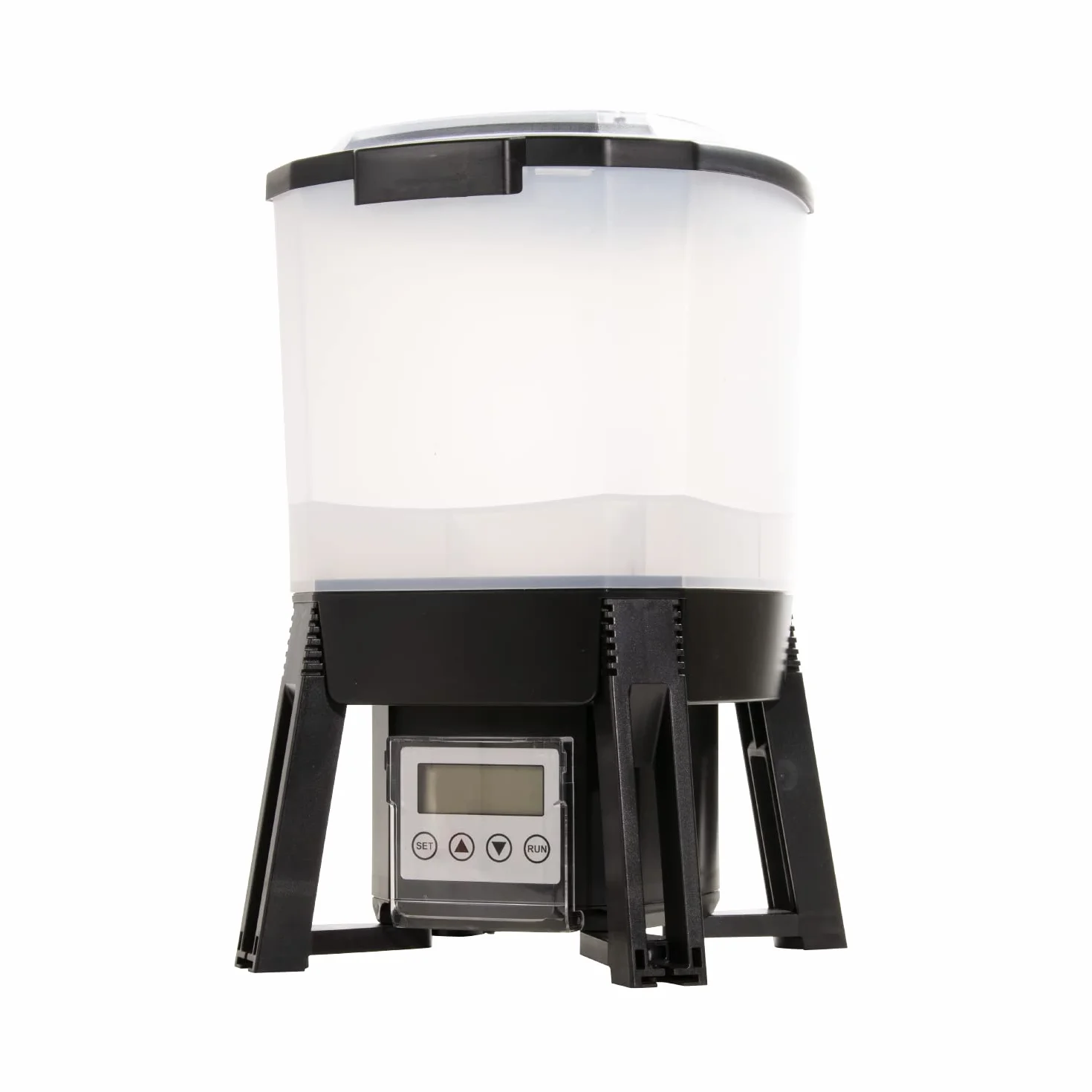 AquaForte Podajnik wędkarski 6 litrów solarny, 1-6 karmienia/dzień, czas karmienia do 20 s, rozmiar pelletu 3-10 mm, zakres wyrzutu ± 1, 2 lub 3 m, kąt dystrybucji: 120° poziomo, w zestawie panel