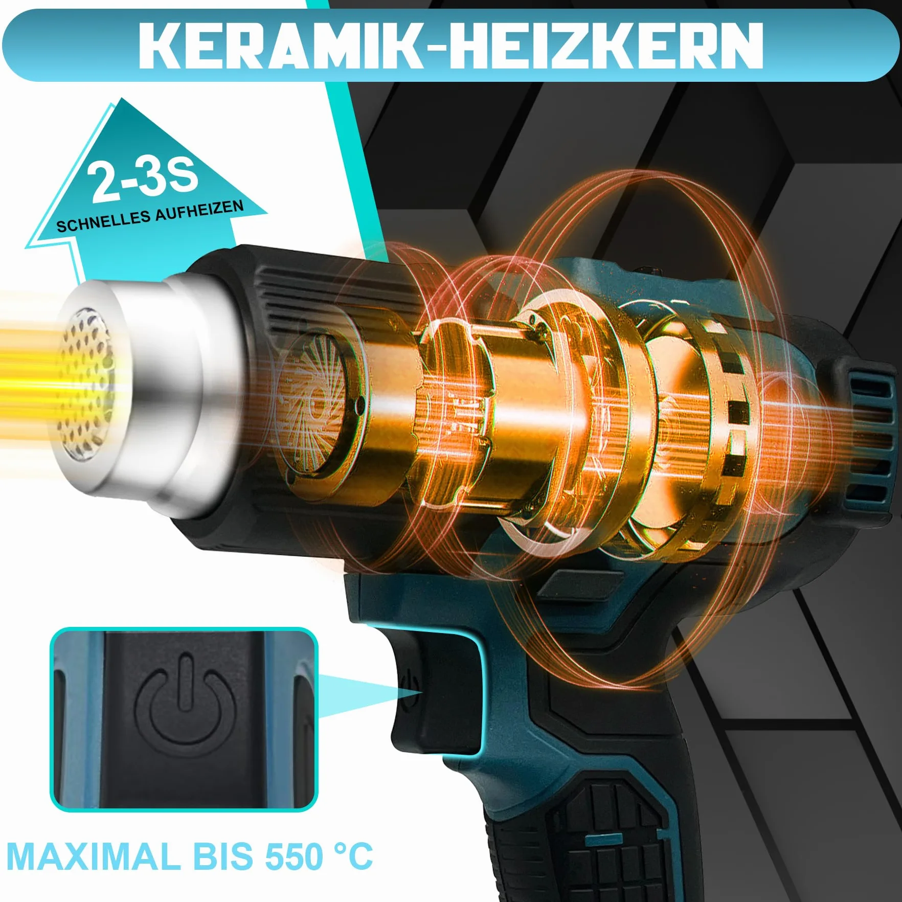 bycpower dmuchawa na gorące powietrze do akumulatorów Bosch Professional 18 V, szybkie nagrzewanie, do lutowania węży termokurczliwych, do folii termokurczliwej, elektroniki, żywicy