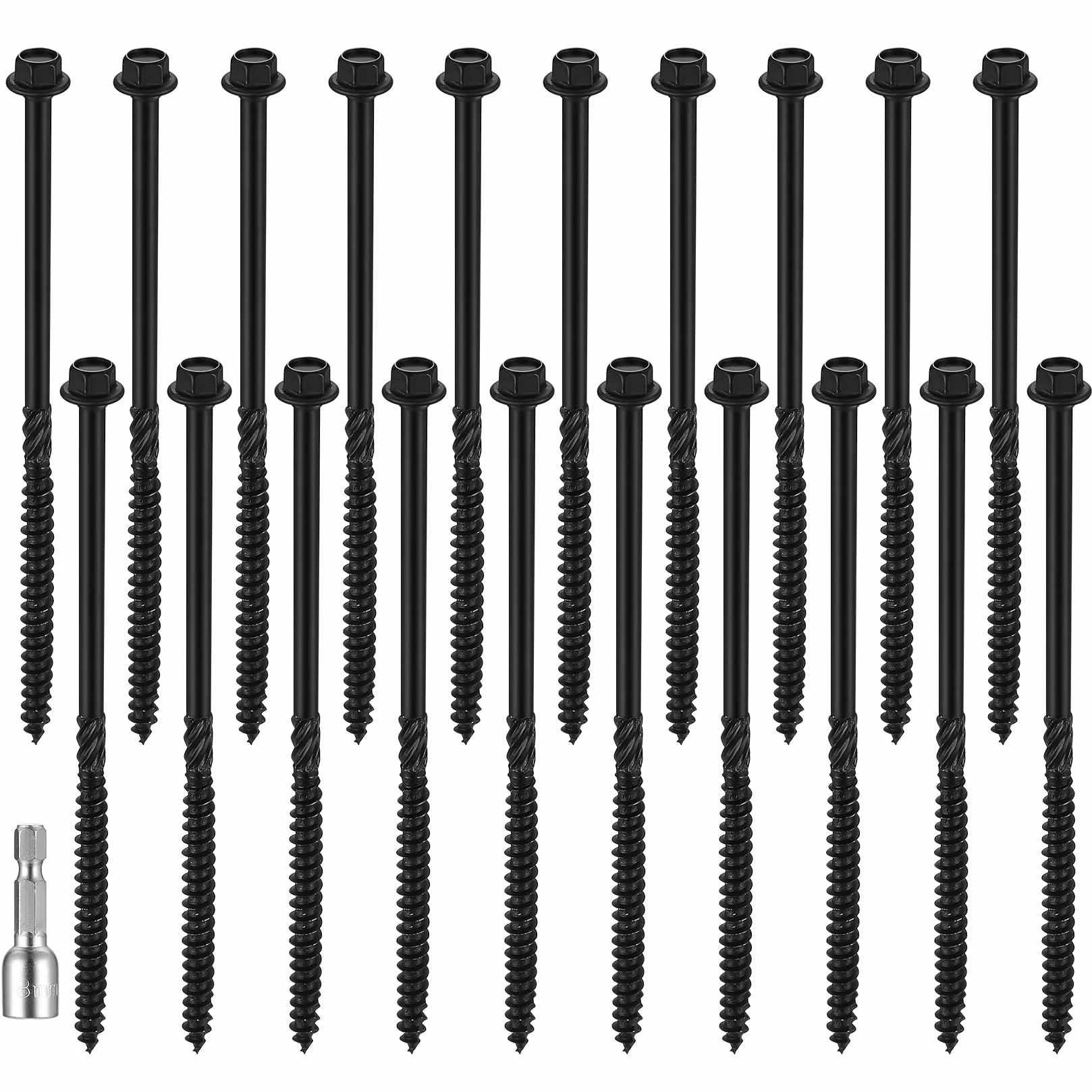 Zestaw 20 śrub z łbem talerzowym, sześciokątne śruby do drewna, 6,7 x 150 mm, wkręty samogwintujące, sześciokątne, śruby krokwi do konstrukcji dachowych, śruby konstrukcyjne (6,7 x 150 mm)