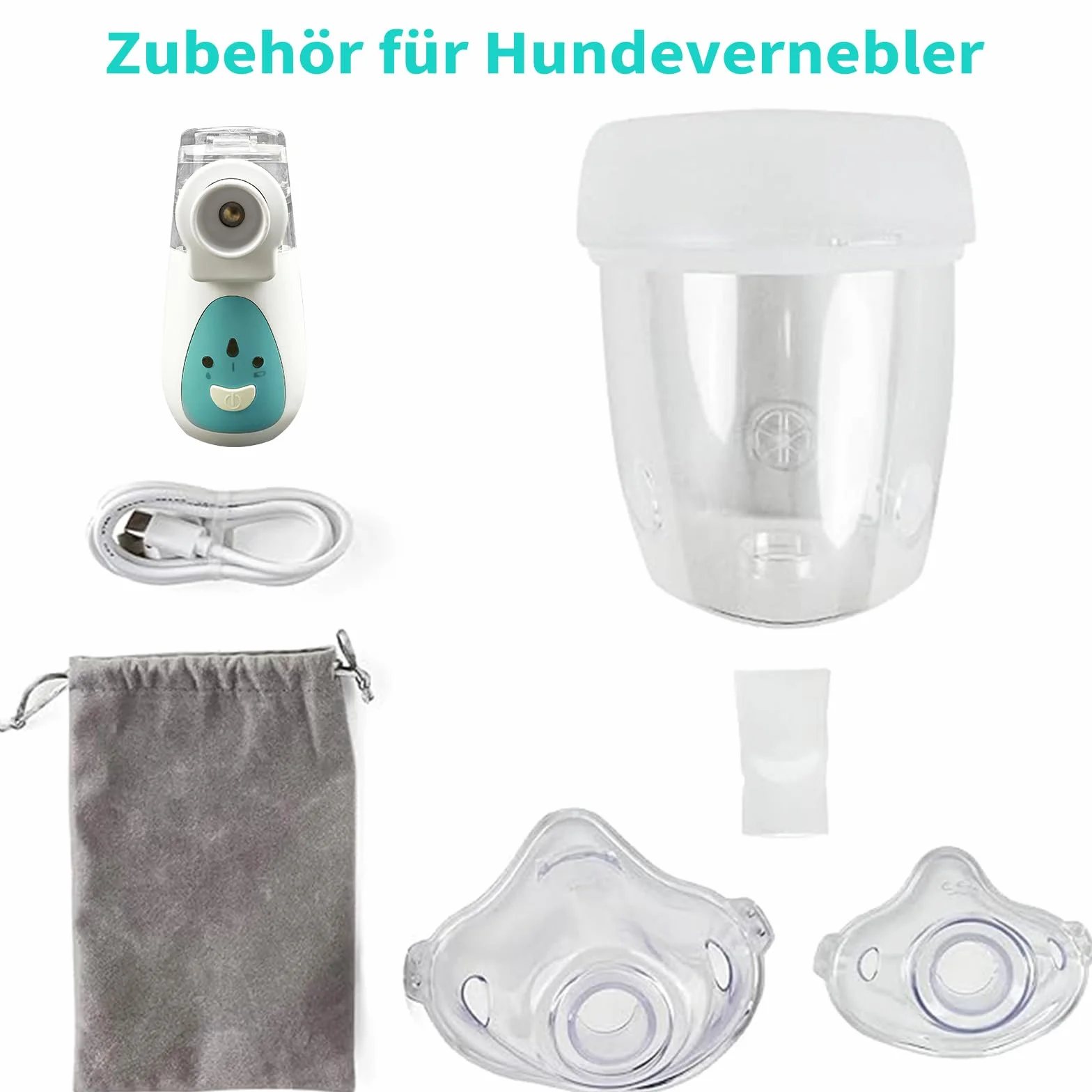Nebulizator dla psów, nebulizator dla psów i maska inhalacyjna, cichy, odpowiedni dla psów, zielony (M)