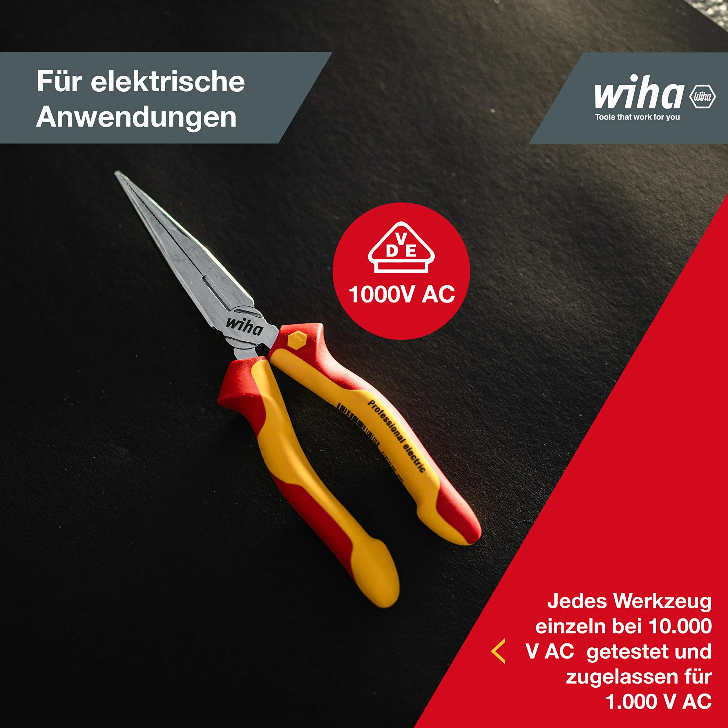 Wiha Szczypce płaskie okrągłe Professional electric z ostrzem o prostym kształcie (26727) 200 mm szczypce dla elektryków, sprawdzone przez VDE, sprawdzone przez jednostkę, stabilne i wytrzymałe