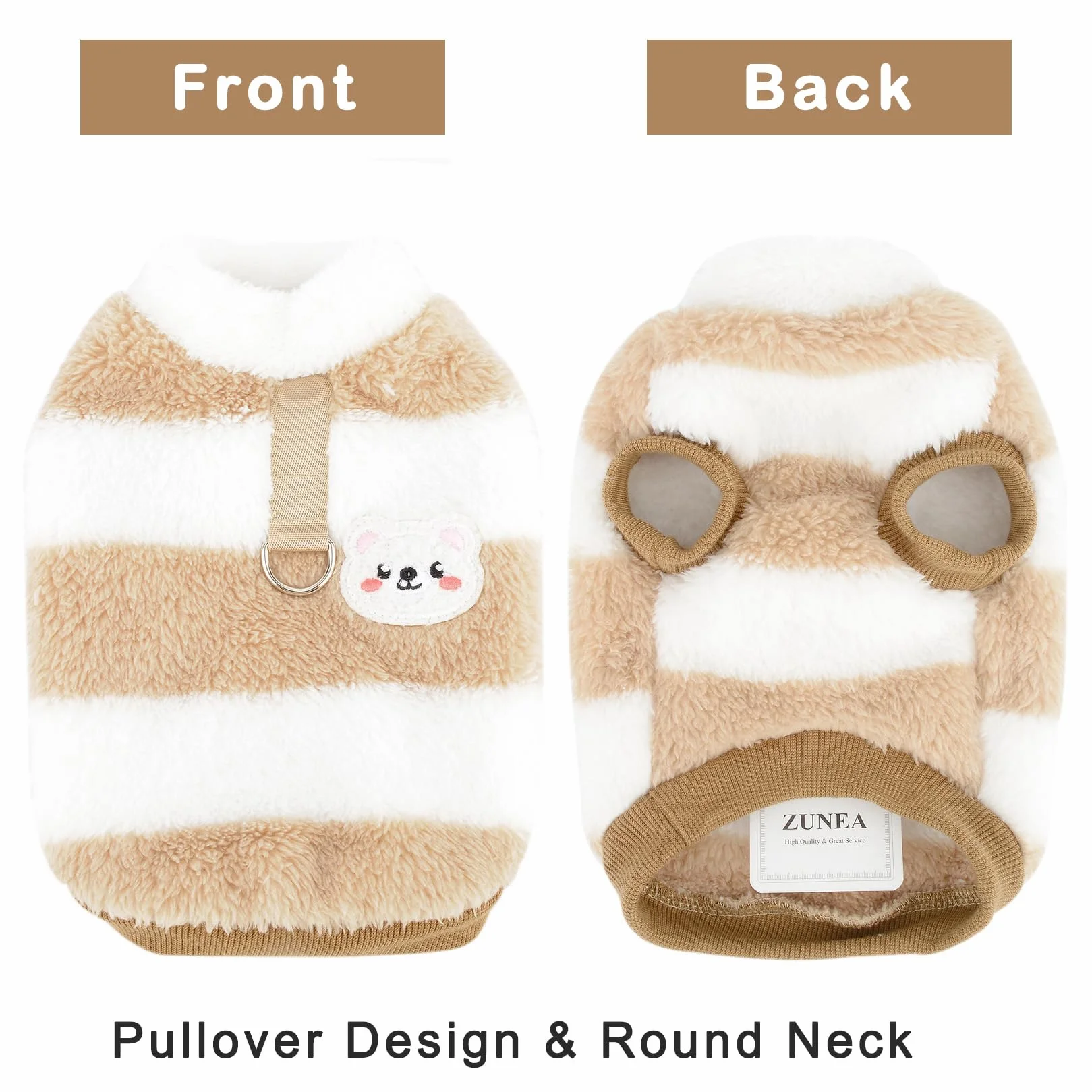 Zunea Puszysty polarowy sweter dla małych psów, kotów, zimowy sweter, płaszcz z pierścieniem D, miękki, ciepły, kurtka, płaszcz, kamizelka dla szczeniaka, ubrania na zimną pogodę, zwierzę, dziewczynka