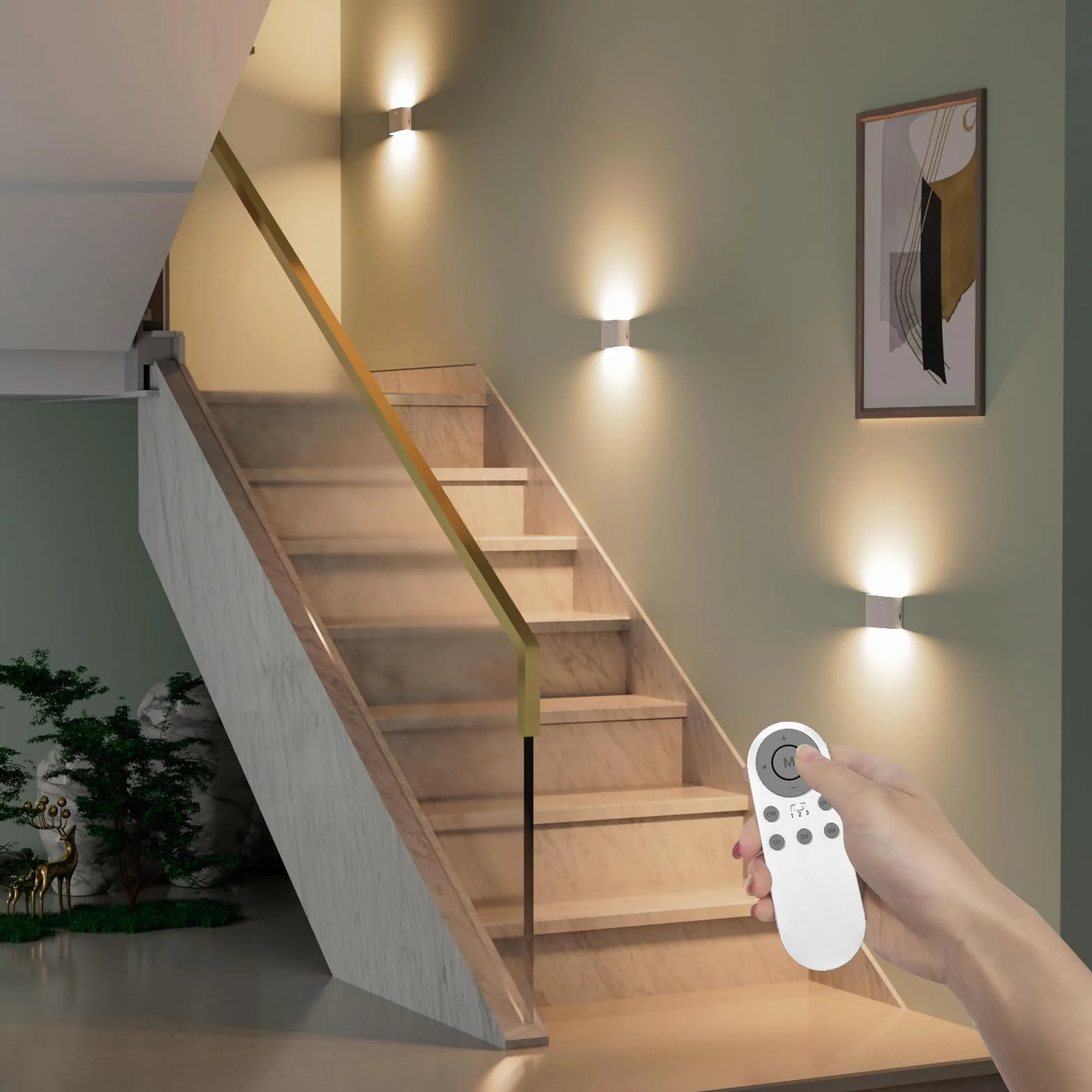 ENUOTEK LED Oświetlenie Schodowe, Lampki Nocne na Ścianę z Akumulatorem, 3 Lampki i 1 Pilot, Lampy Schodowe z Regulacją Jasności, Regulowane Barwy Światła, do Korytarza Sypialni Pokoju Dziecięcego