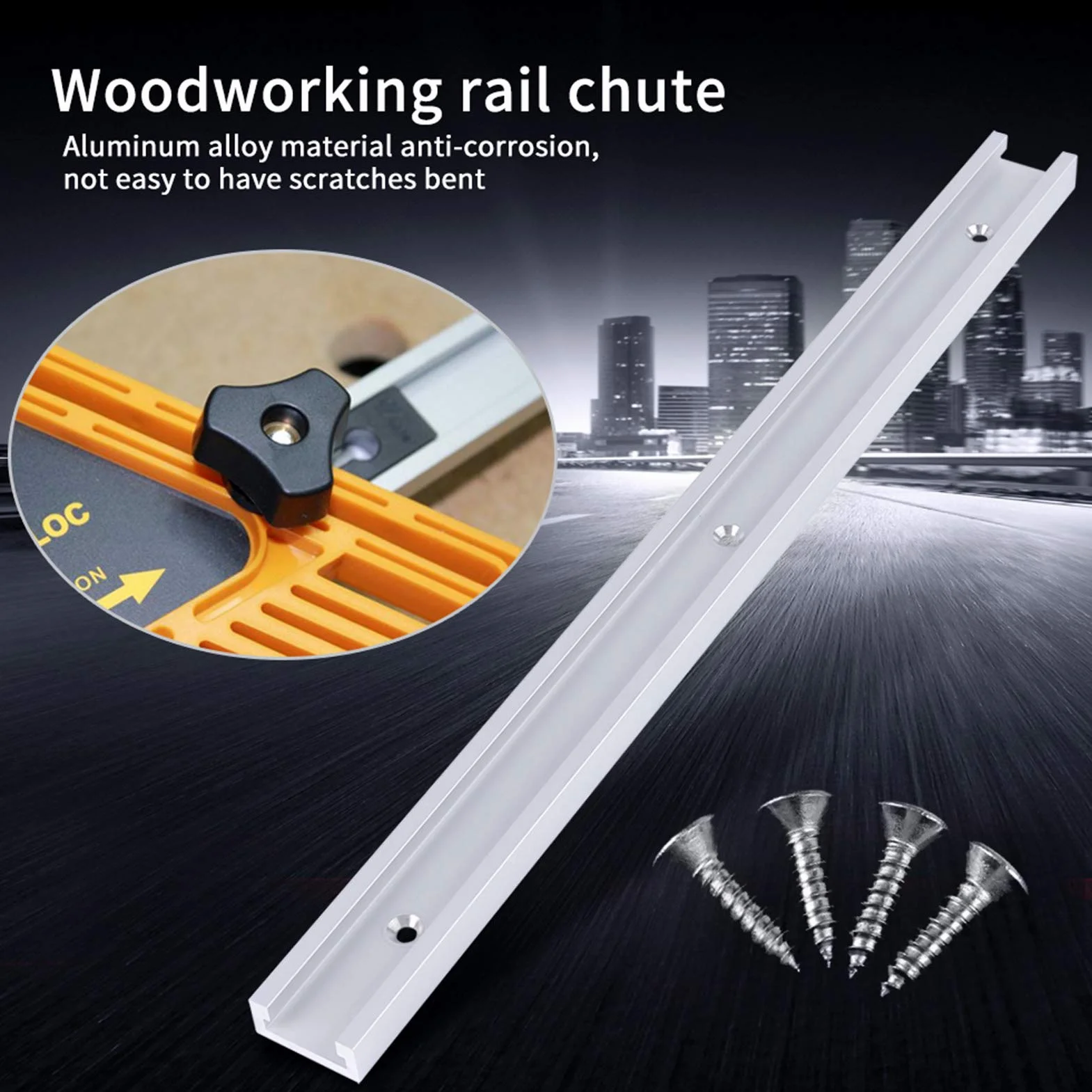 Ausla T-Track ze Stopu Aluminium 400 mm, Prowadnik Szyny Ukośnej z Śrubami Samogwintującymi do Obróbki Drewna