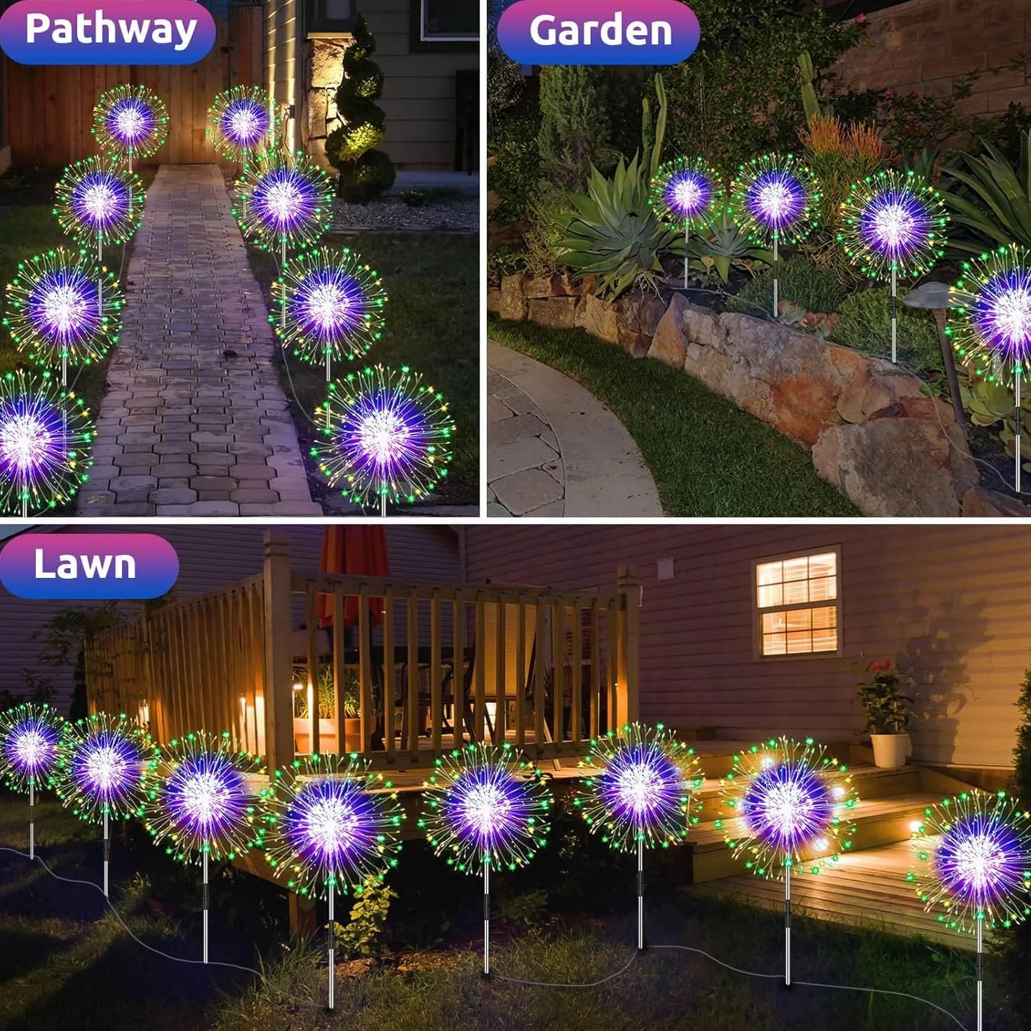 yowin Gartendeko Zestaw 4 lamp solarnych na zewnątrz, 120 diod LED, mniszek lekarski, 8 trybów, odporna na warunki atmosferyczne, do ogrodu, na balkon, taras, wielokolorowa
