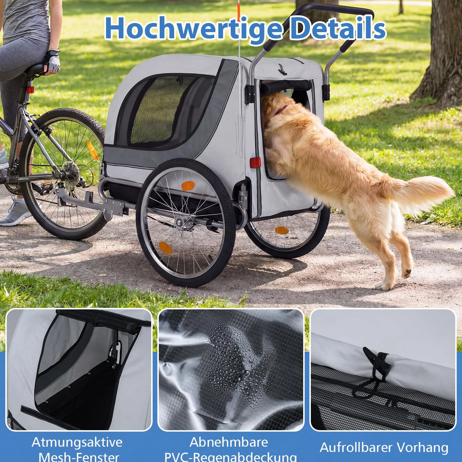 COSTWAY 2 w 1 przyczepa rowerowa dla psów, składany wózek dla psa, tkanina Oxford 600D, przyczepa rowerowa z otwieranym dachem, odbłyśniki i pneumatyczne opony, uniwersalne mocowanie do roweru, do 80