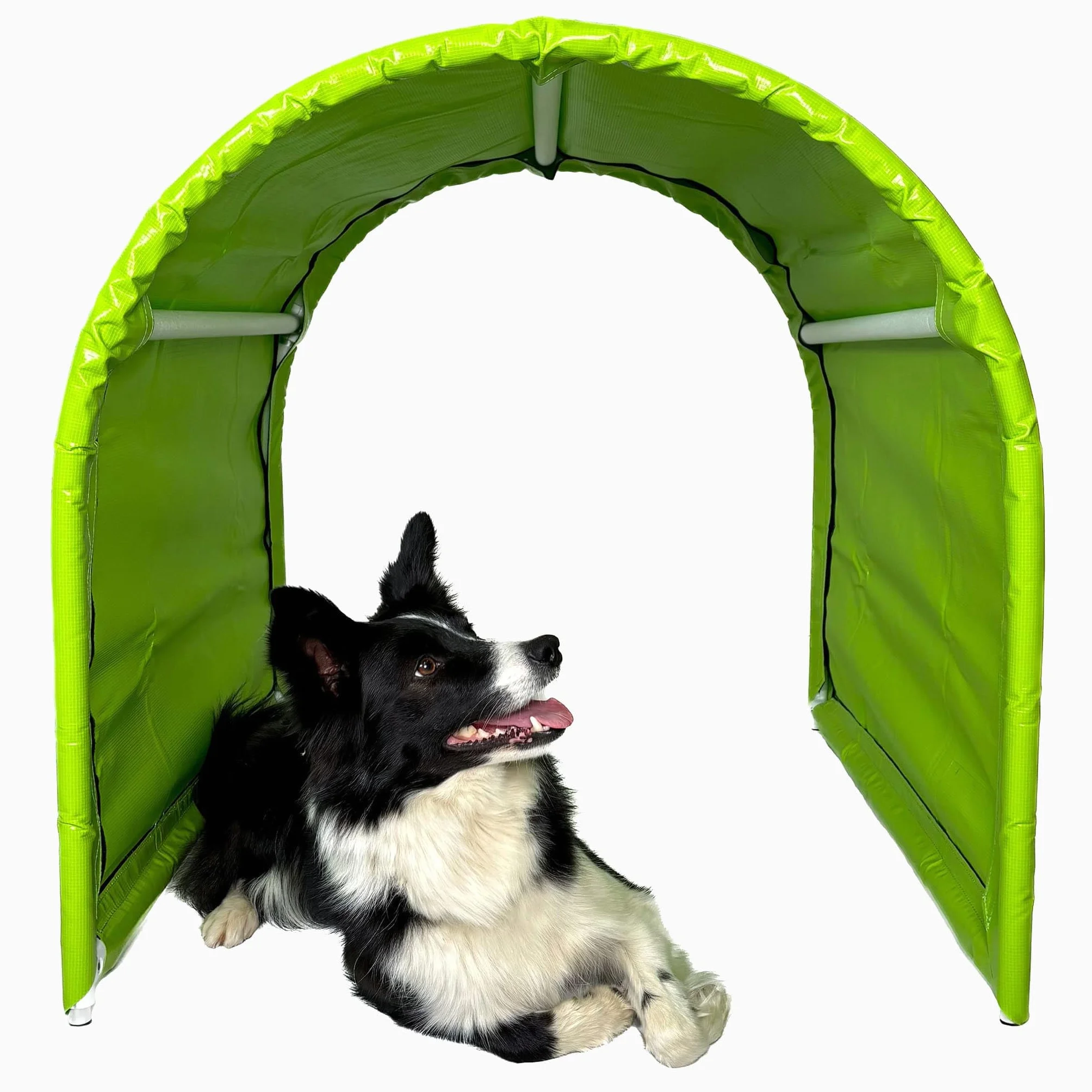 Callieway® BOLO-des Alpes Hoopers-Tunnel dwupak – bezpodłogowy i stabilny, 2 x 1 m, aluminiowa rama i promieniowanie UV, trening zwinności dla psów, limonkowa zieleń