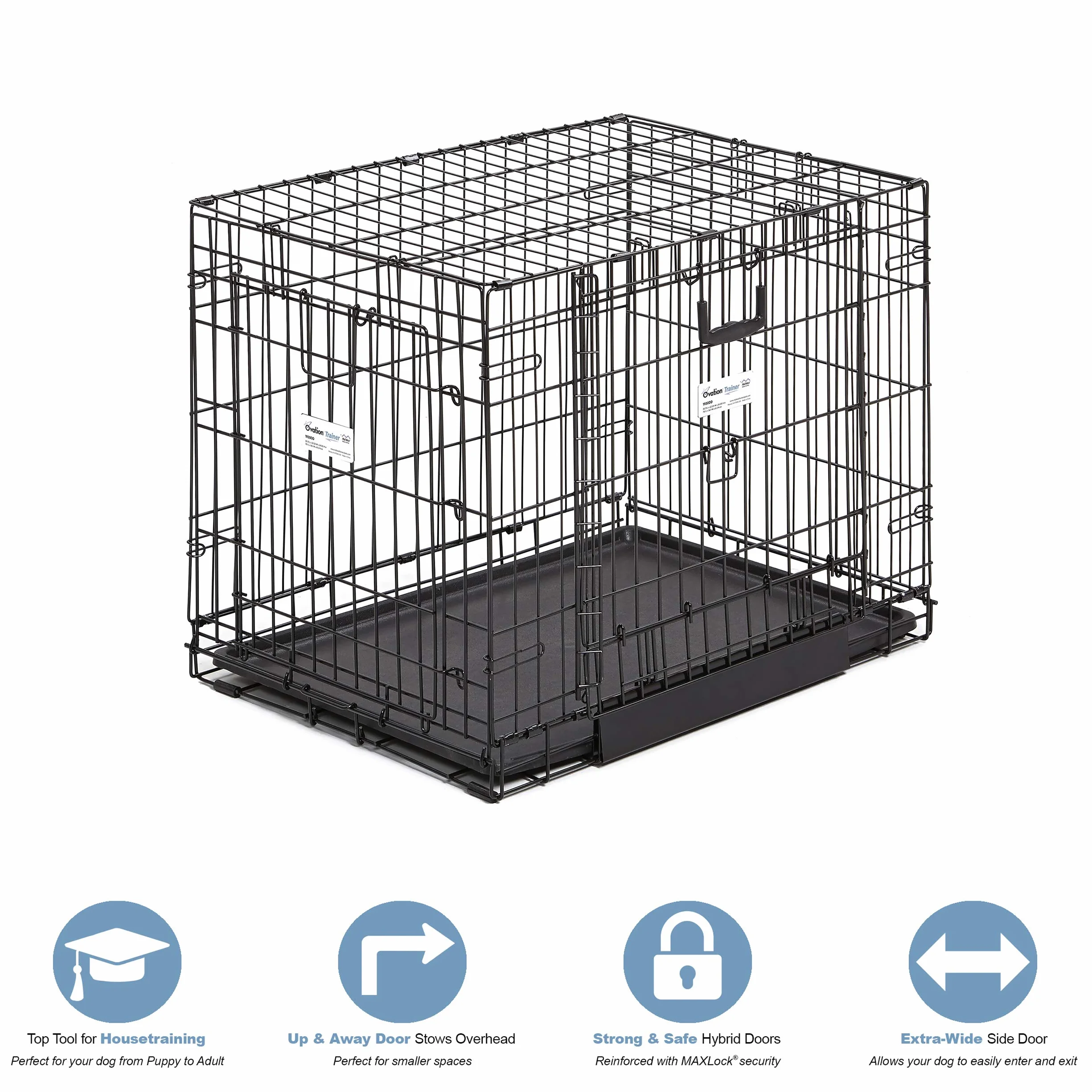 MidWest Homes for Pets Medium Ovation Double Door 30-inch Folding Metal Dog Crate, Front and Up & Away Side Doors, Space-Saving Design