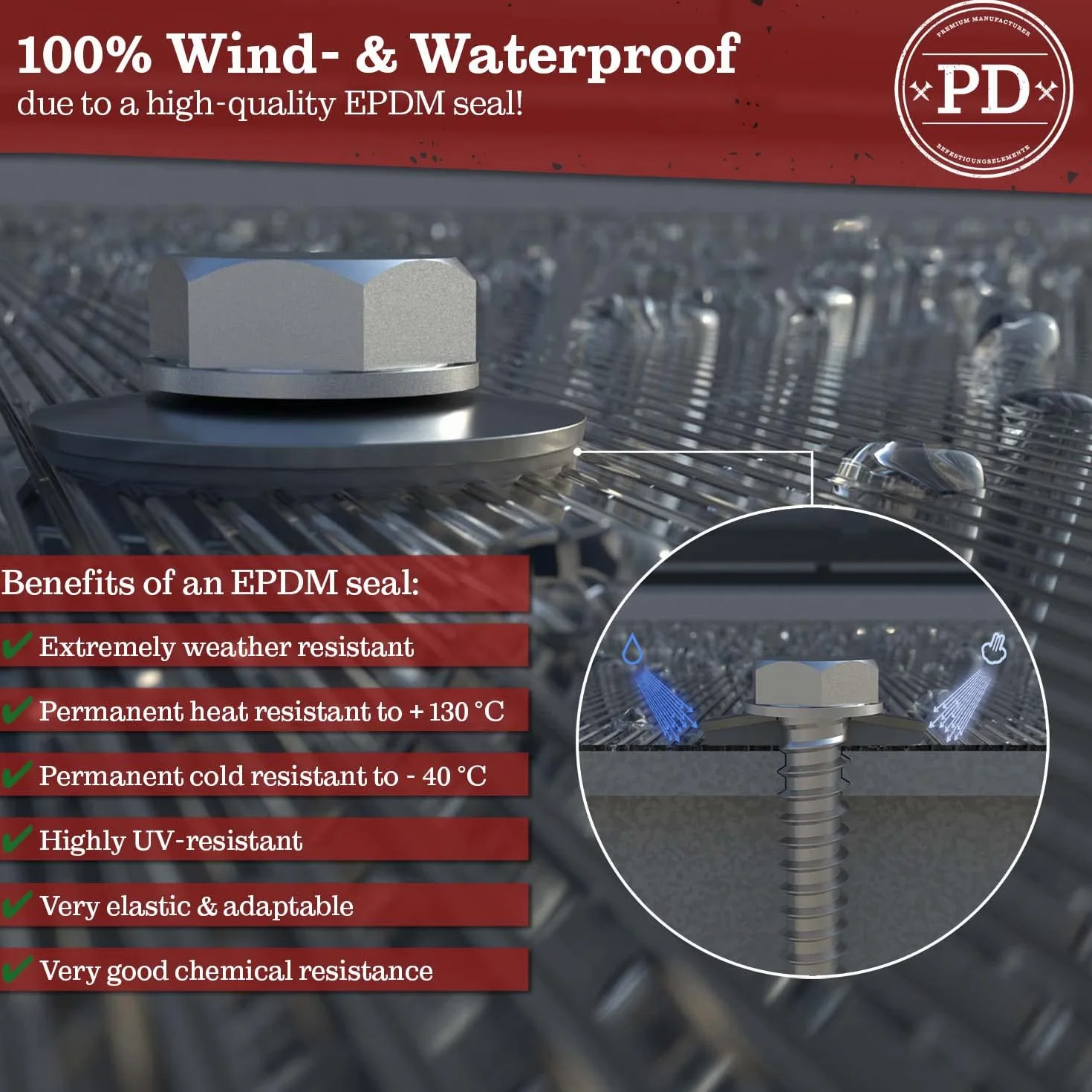 PD® M5 uszczelniające podkładki z EPDM (5,2 x 14 mm) | uszczelniające podkładki do śrub A2 V2A | podkładki do wkrętów spazerowych, śrub wiertniczych i śrub eternit