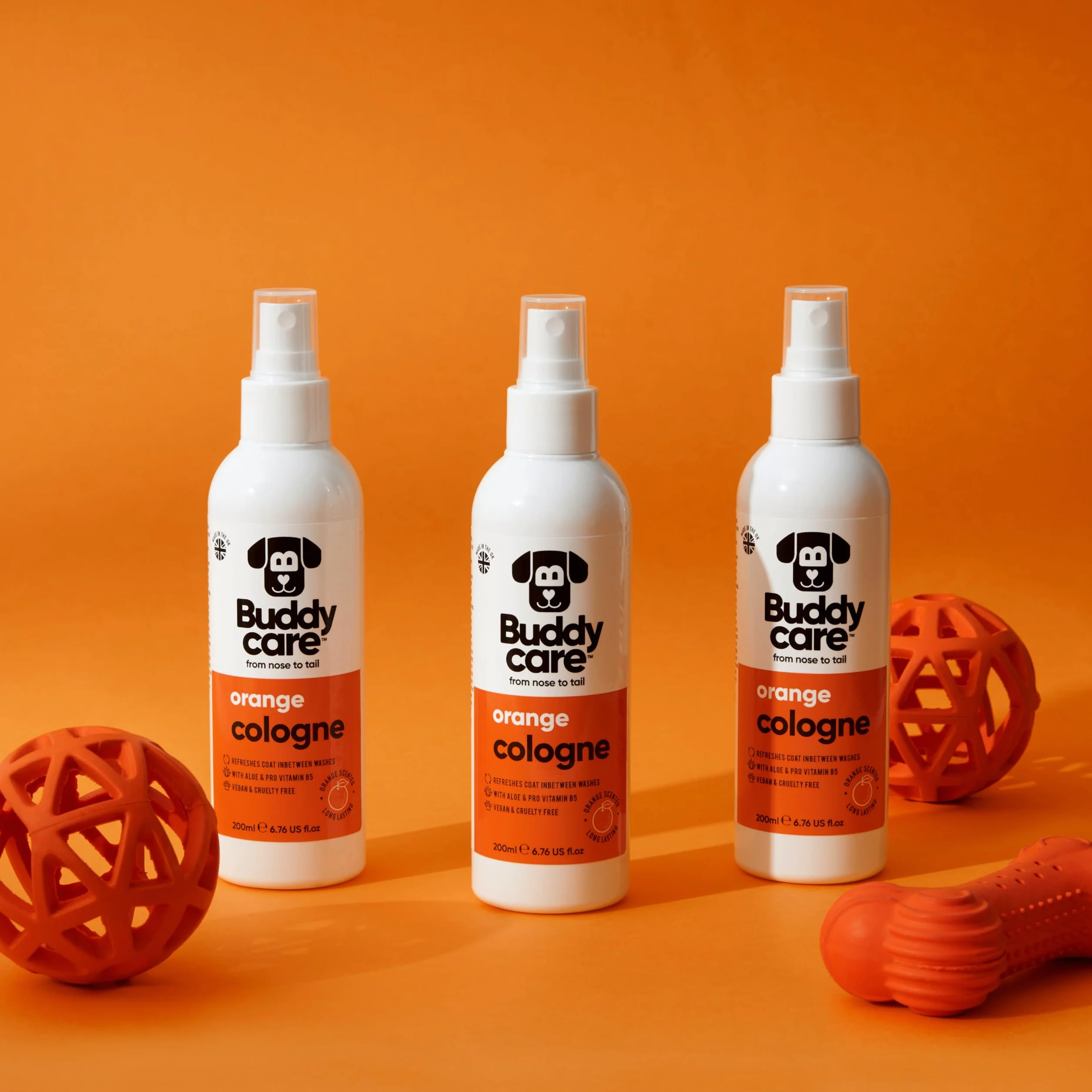 Buddycare Pomarańczowe perfumy dla psów, owocowy, odważny zapach, chłodzi między praniem psów, aloes i prowitaminą B5 (200 ml, 1 sztuka)