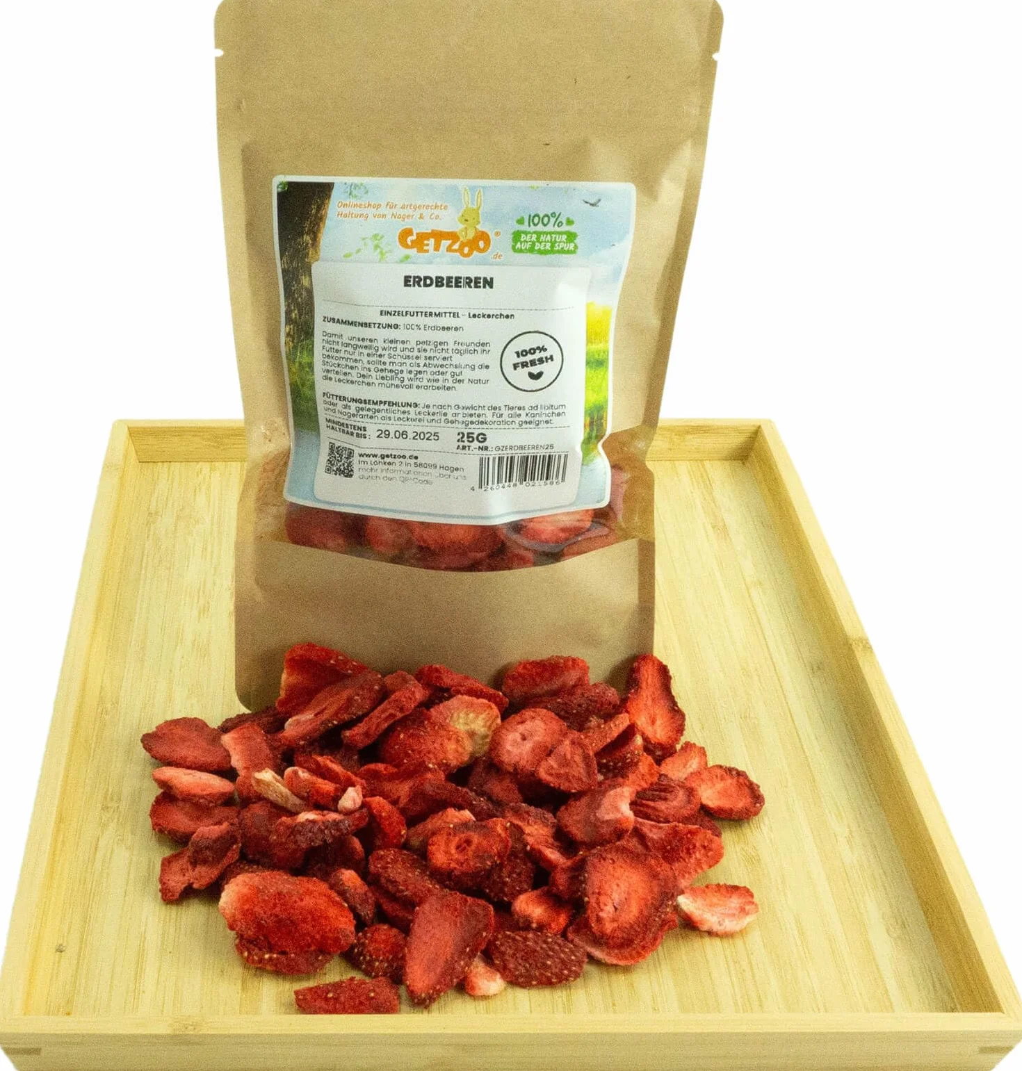 Getzoo Truskawki 25 g – delikatnie suszone, duże kawałki, naturalne przekąski dla gryzoni, bogate w witaminy smakołyki dla chomików, myszy i małych zwierząt