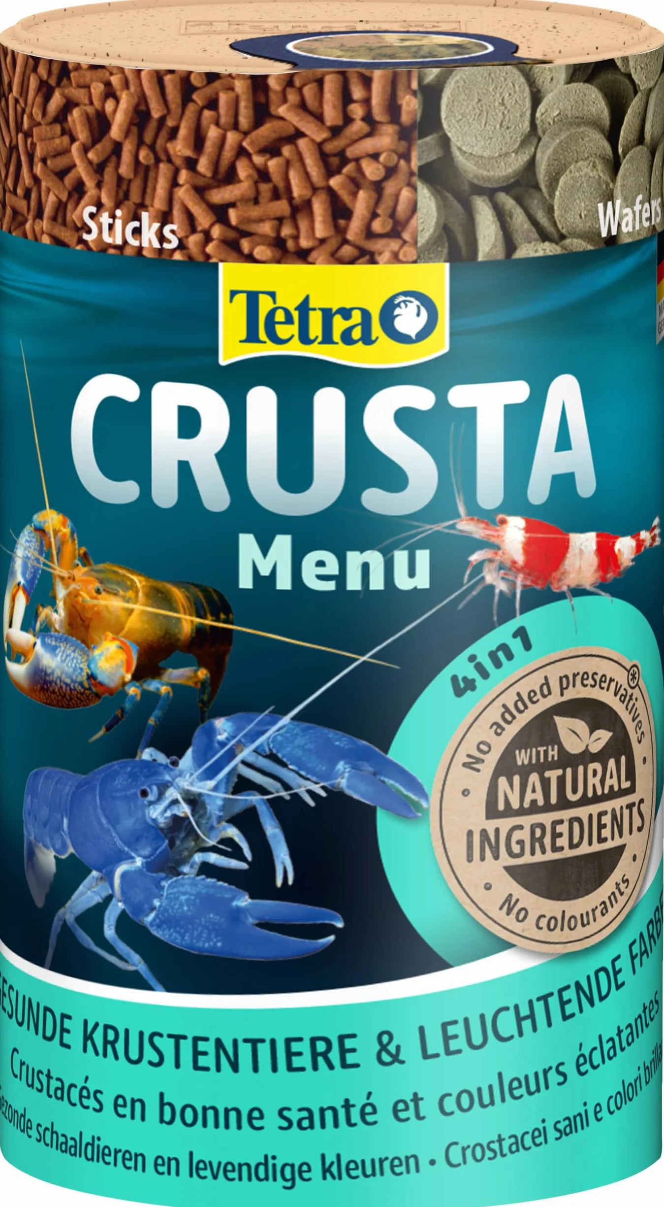 Tetra Crusta Menu – karma 4 w 1 z patyczkami, granulkami, wazami i granulatami do krewetek i raków, dla urozmaiconej diety, puszka 100 ml