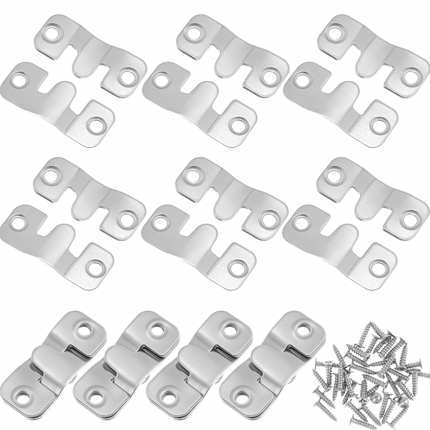 QWORK® 10 par blokujących haczyków Haczyki do obrazów Haczyki do zawieszania lusterek Łączniki meblowe - Stal nierdzewna - 44x19 mm
