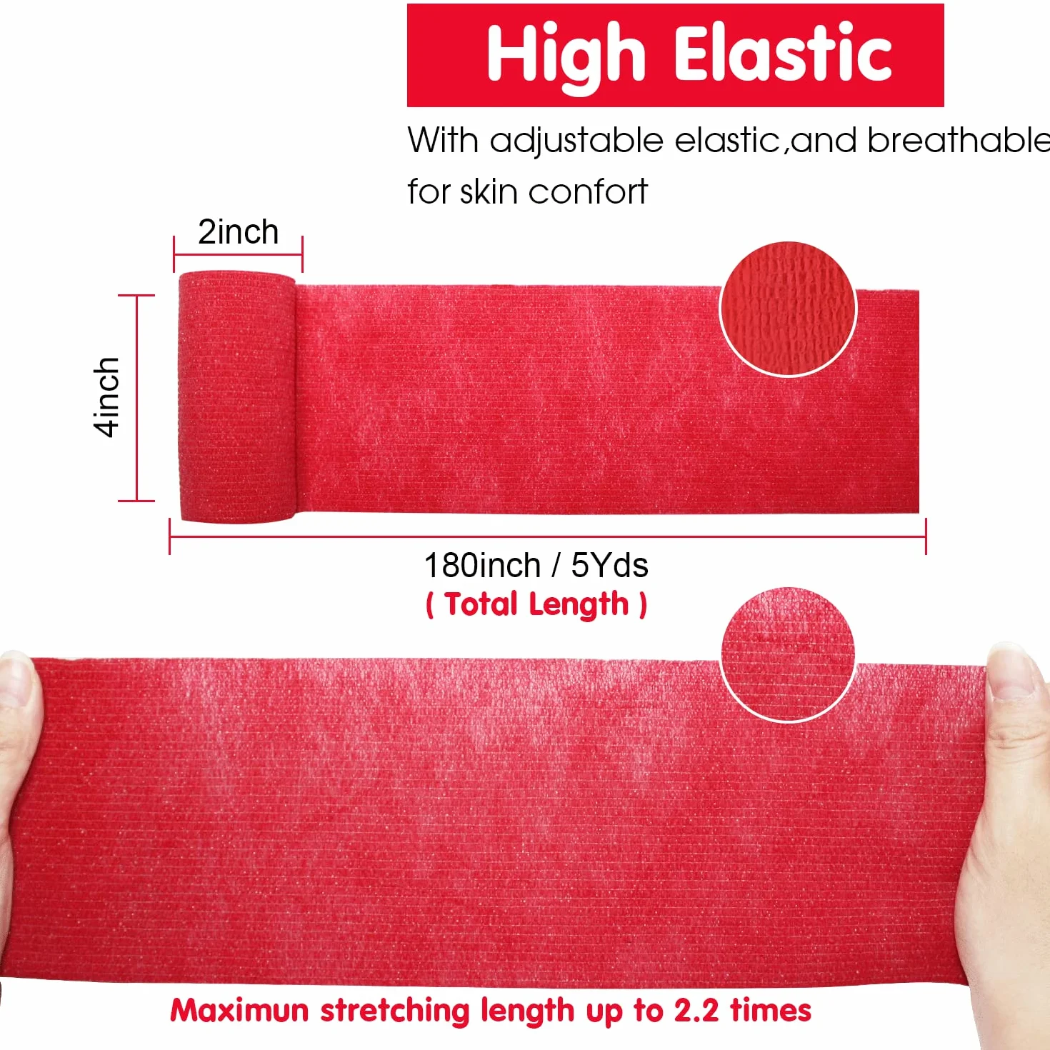 6 Rolls Cohesive Bandage 10 cm X4,5 cm Red, Flexible Bandage, Non-Woven Cohesive, Athletic Tape, Fat Wrap, Wraps Bandage, Suitable for Sensitive Ski…