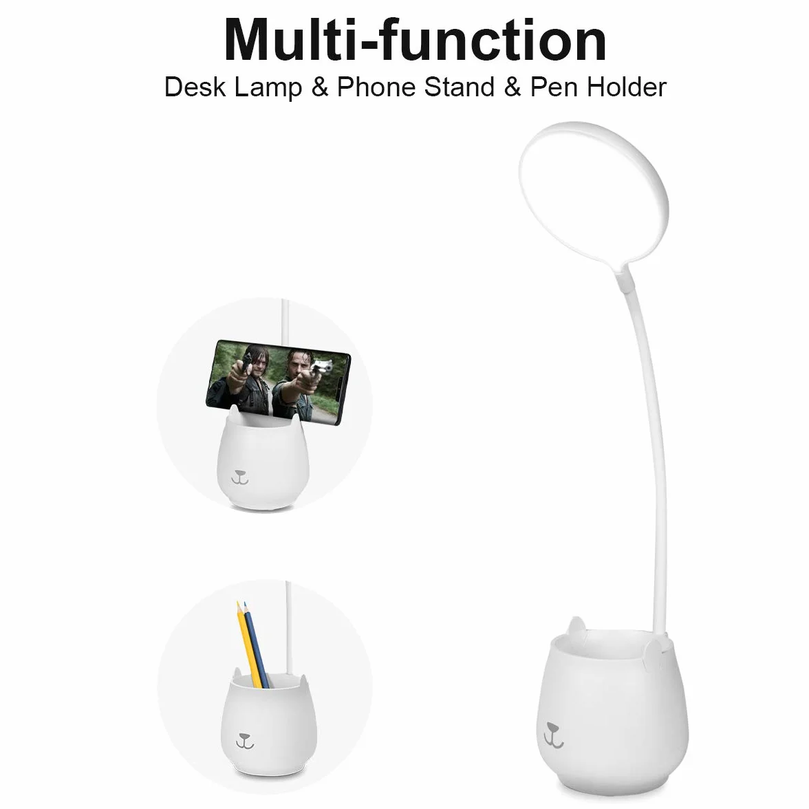 URAQT Lampy na Biurko, Lampa Stołowa LED z Pojemnikiem na Długopis, 4 W, elastyczna lampa do czytania, 3 tryby oświetlenia, sterowanie dotykowe, ładowanie USB, ściemniane przyjazne dla oczu lampy biurkowe do pracy i nauki