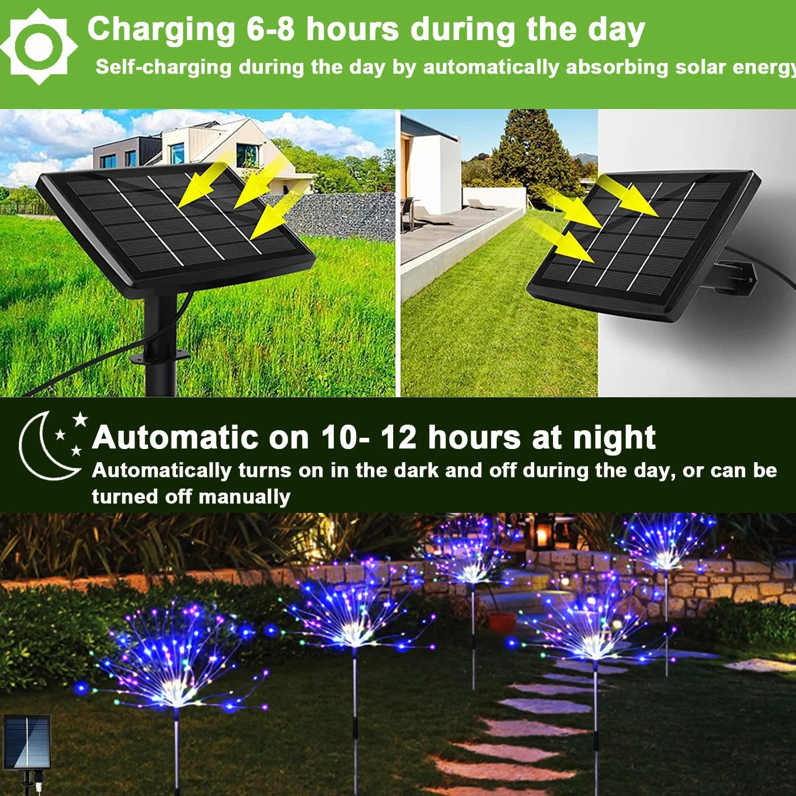 yowin Gartendeko Zestaw 4 lamp solarnych na zewnątrz, 120 diod LED, mniszek lekarski, 8 trybów, odporna na warunki atmosferyczne, do ogrodu, na balkon, taras, wielokolorowa