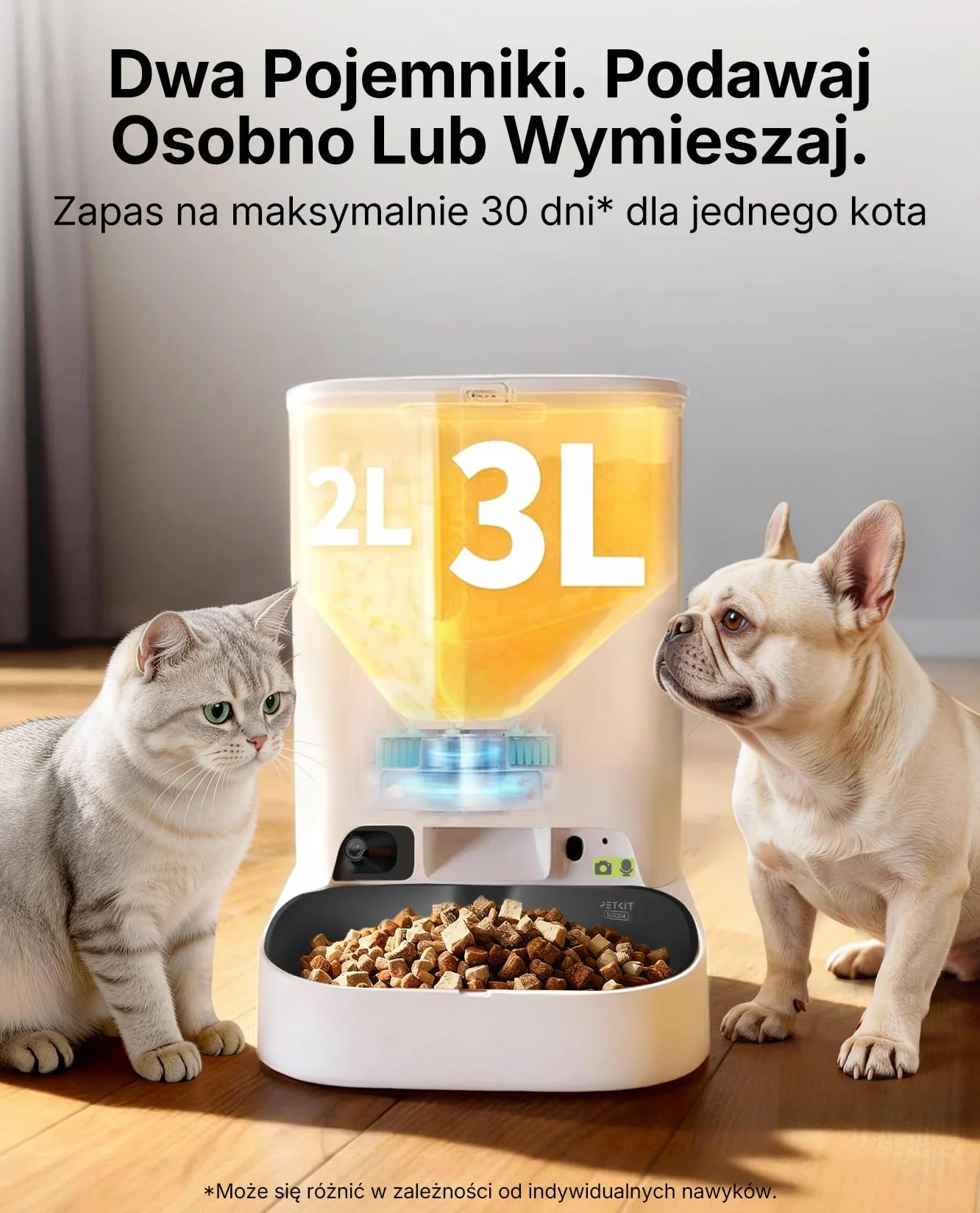 PETKIT Automatyczny Dozownik Karmy dla Kota z Kamerą 2.4G 5GHz WiFi 1080P HD Podwójny Lejek 5L