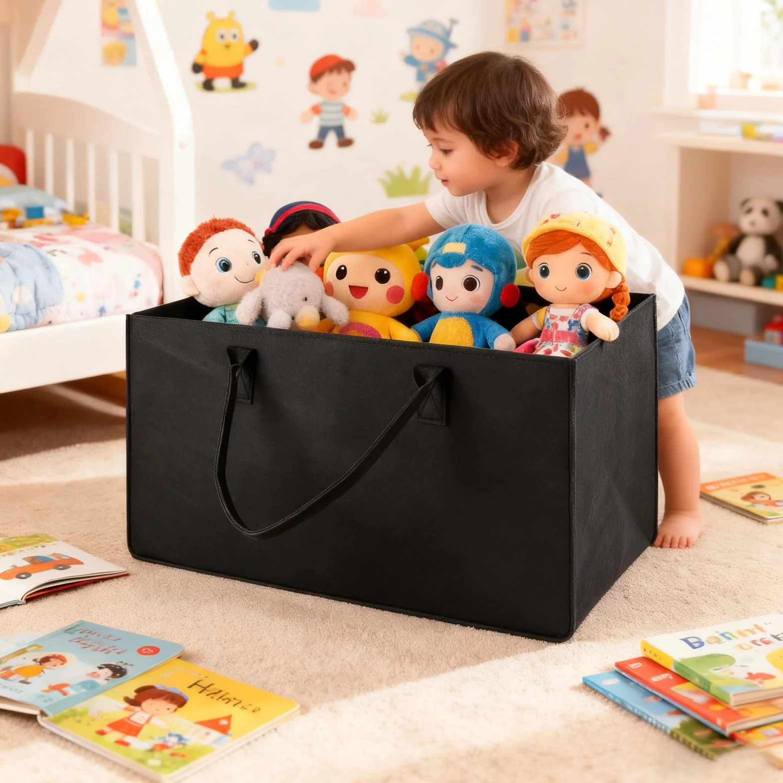 efuturetime Torba filcowa składany kosz na drewno 61x32x32 cm 60 l czarny
