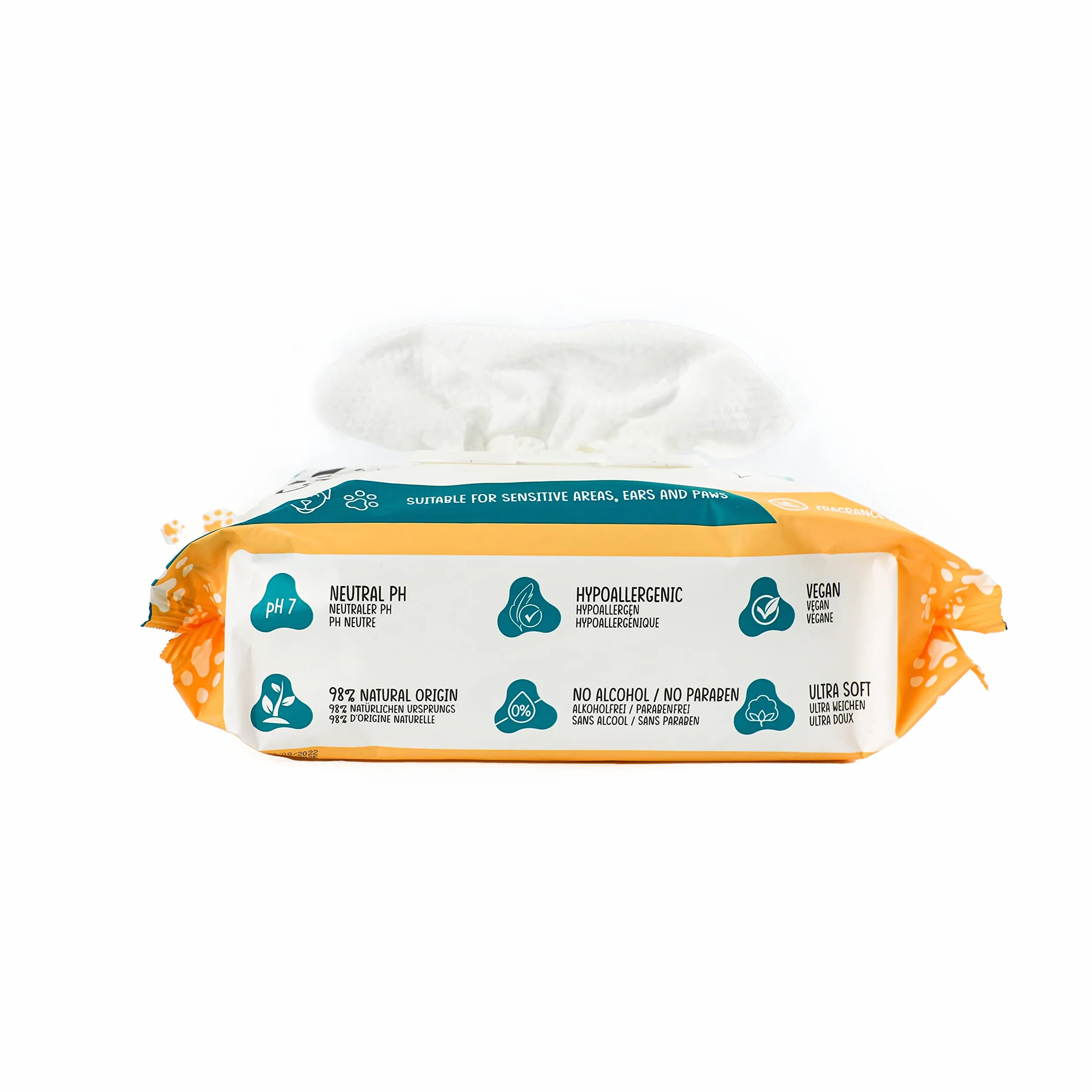 Chusteczki czyszczące dla psów, 100 chusteczek, hipoalergiczne, wzbogacone aloesem naturalnym, biodegradowalne, wrażliwe obszary, oko, ucho