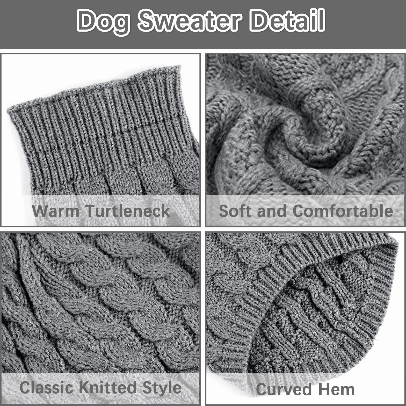 sweter dla psa, sweter z kołnierzem dla szczeniąt, dzianinowy sweter dla psów i kotów, miękkie, wygodne ubrania dla psów na jesień, zimowy strój (SZARY, L)